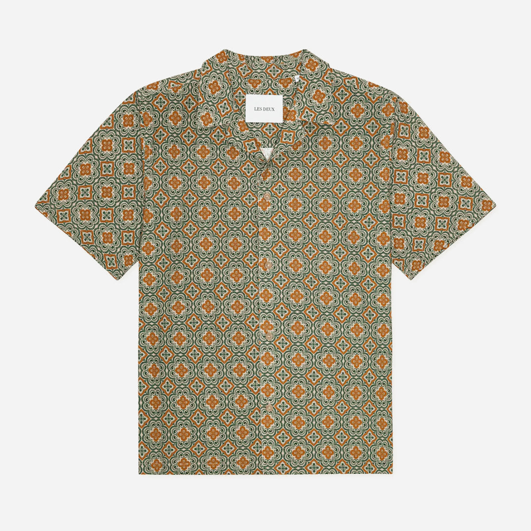 Sea Moss Green Lukas Arabesque AOP SS Shirt Mens Printed Camp Collar Short Sleeve Shirt Les Deux Mens
