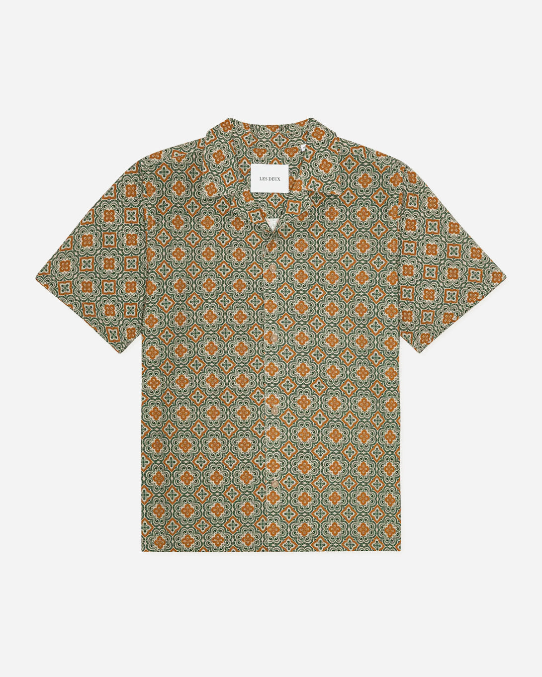 Sea Moss Green Lukas Arabesque AOP SS Shirt Mens Printed Camp Collar Short Sleeve Shirt Les Deux Mens