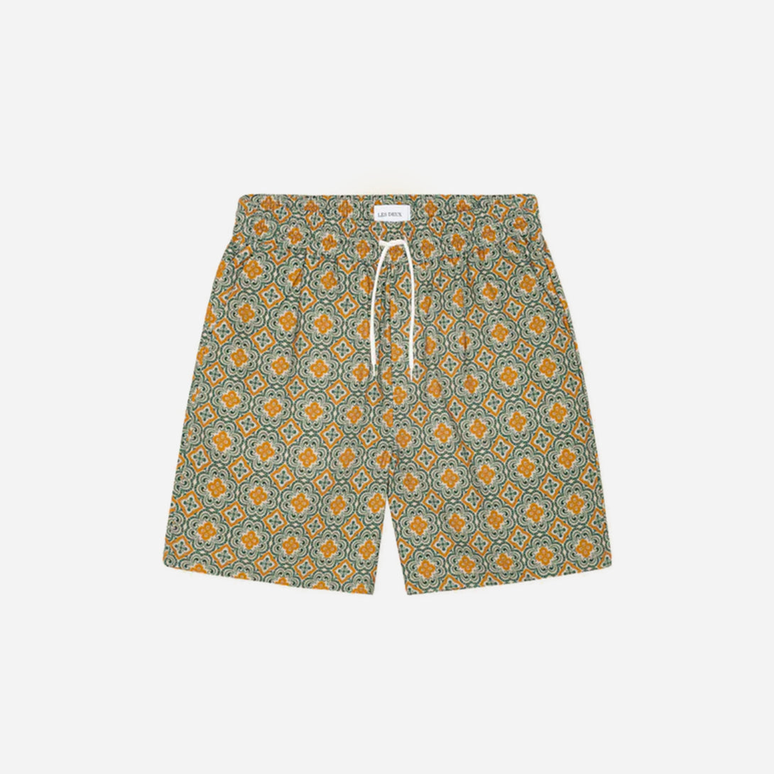 Sea Moss Green Harry Arabesque AOP Shorts Mens Pattern Les Deux Swim Shorts