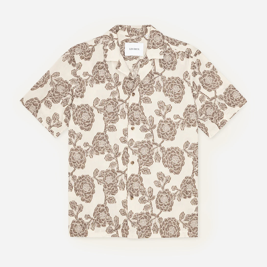 Ivory Lesley Flower Jacquard SS Shirt Les Deux Mens Camp Collar Button Up Shirt