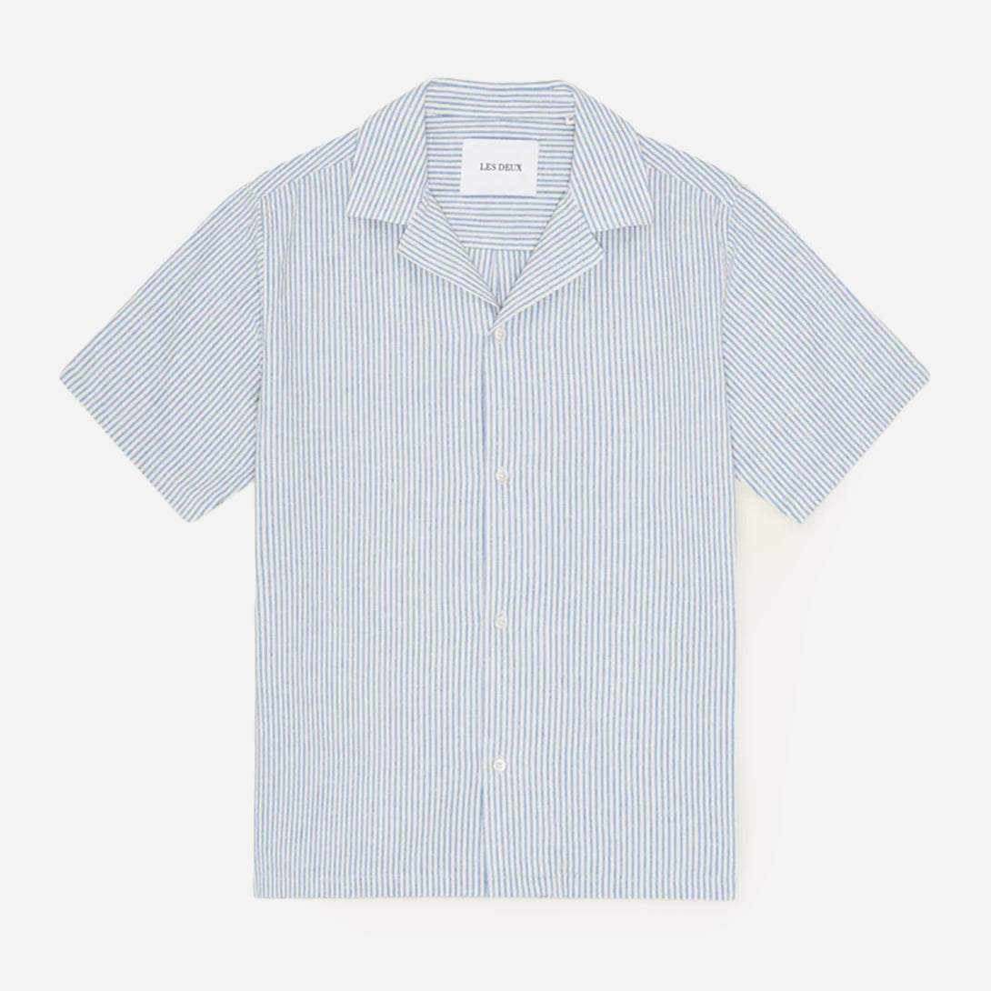 Allure Lukas Stripe Cotton Linen SS Shirt Mens Les Deux Camp Collar Linen Cotton Short Sleeve Shirt