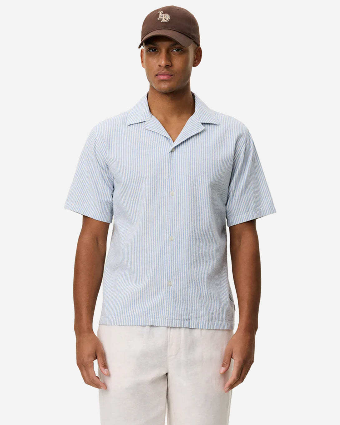 Allure Lukas Stripe Cotton Linen SS Shirt Mens Les Deux Camp Collar Linen Cotton Short Sleeve Shirt