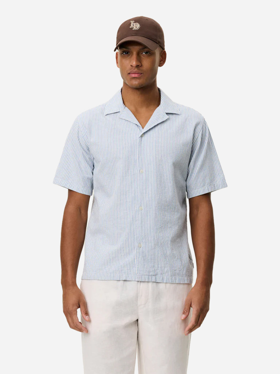 Allure Lukas Stripe Cotton Linen SS Shirt Mens Les Deux Camp Collar Linen Cotton Short Sleeve Shirt