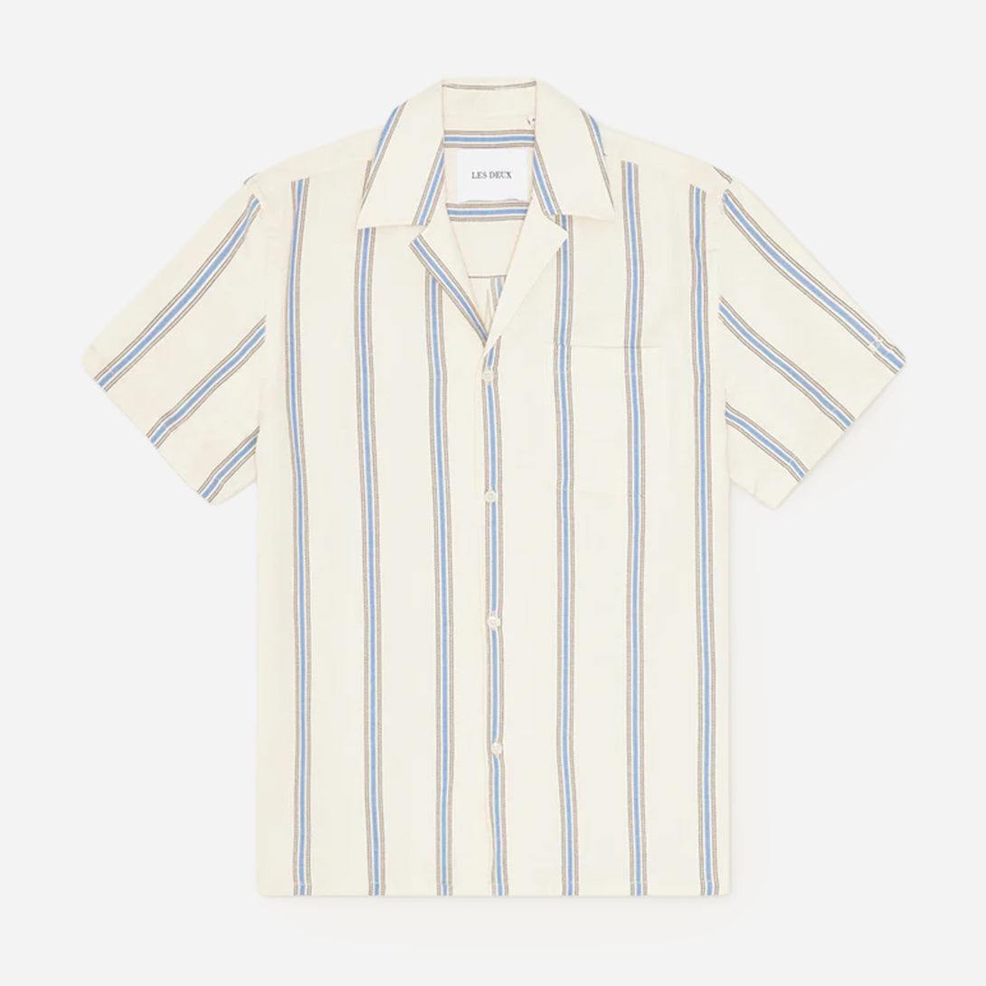 Eggnog White Lawson Stripe SS Shirt Mens Striped Camp Collar Short Sleeve Shirt Les Deux