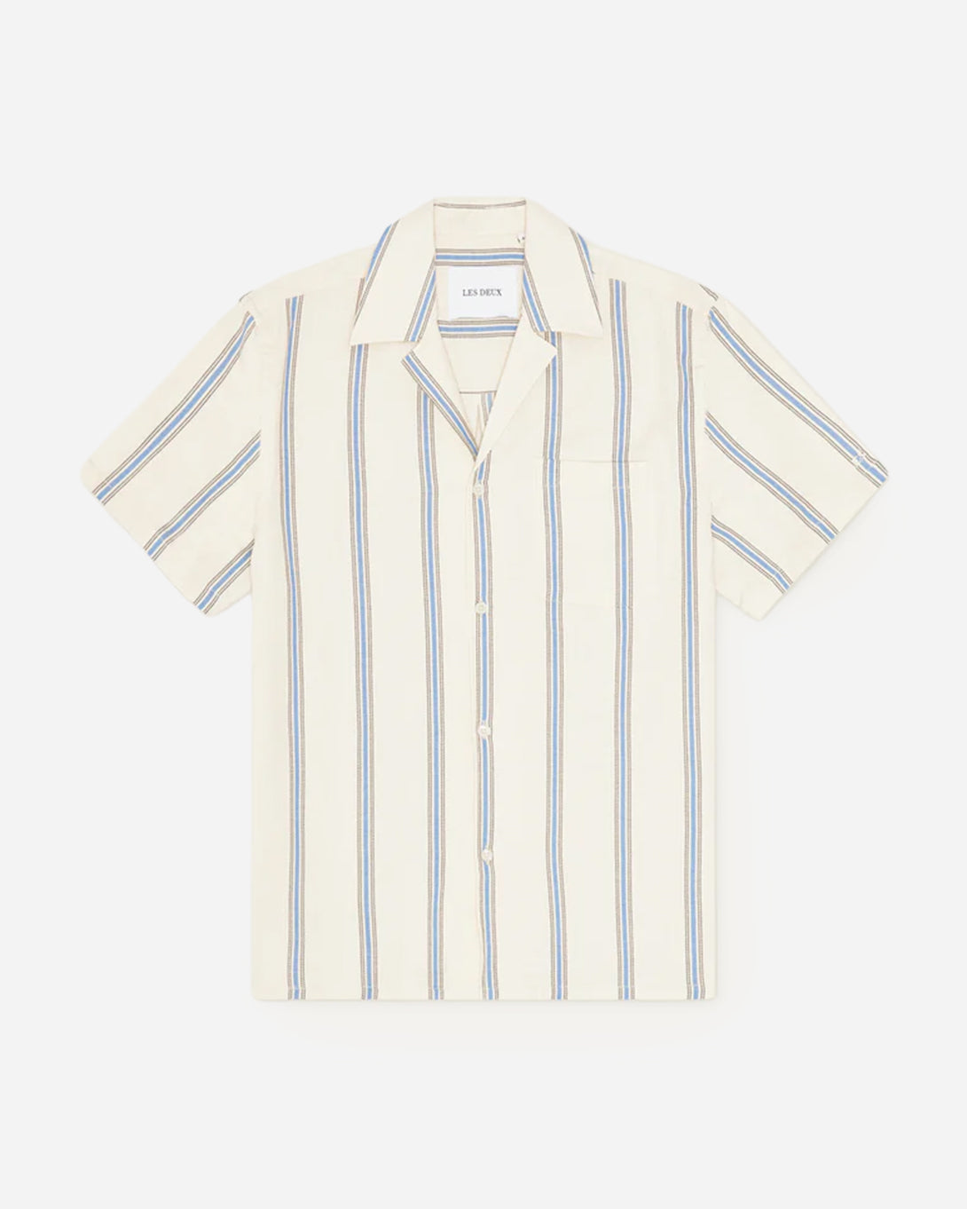 Eggnog White Lawson Stripe SS Shirt Mens Striped Camp Collar Short Sleeve Shirt Les Deux
