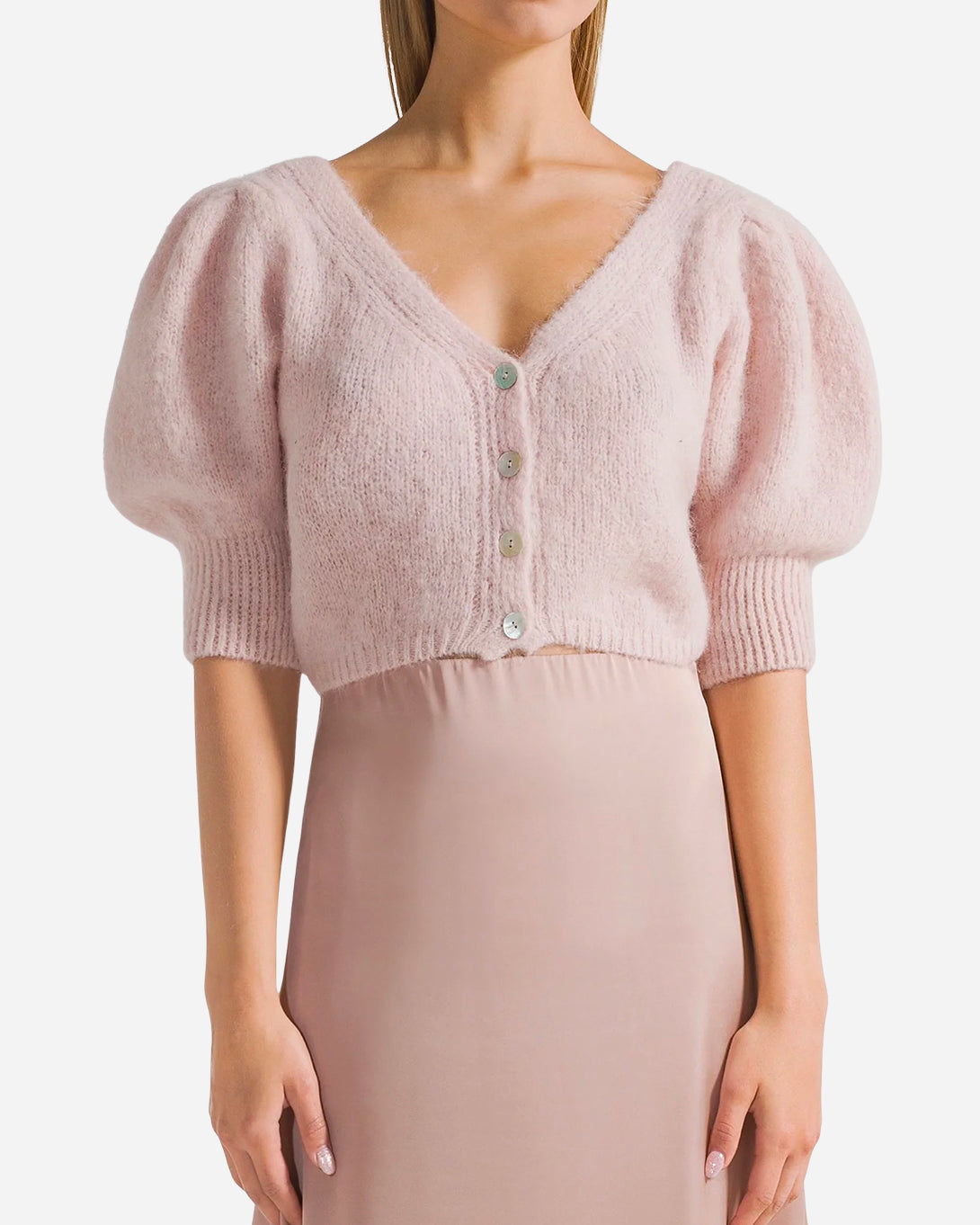 Light Pink Manda Alpaca Cardigan Womens Cropped American Dreams Wool V Neck Cardigan Sweater
