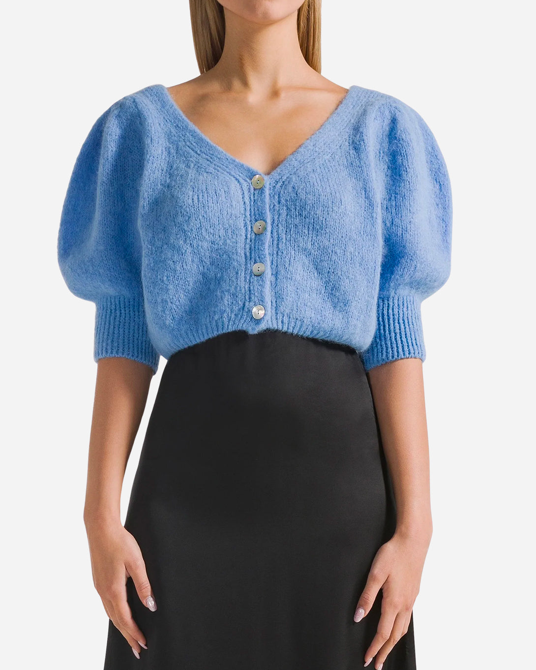 Sky Blue Manda Alpaca Cardigan Womens Cropped American Dreams Wool V Neck Cardigan Sweater