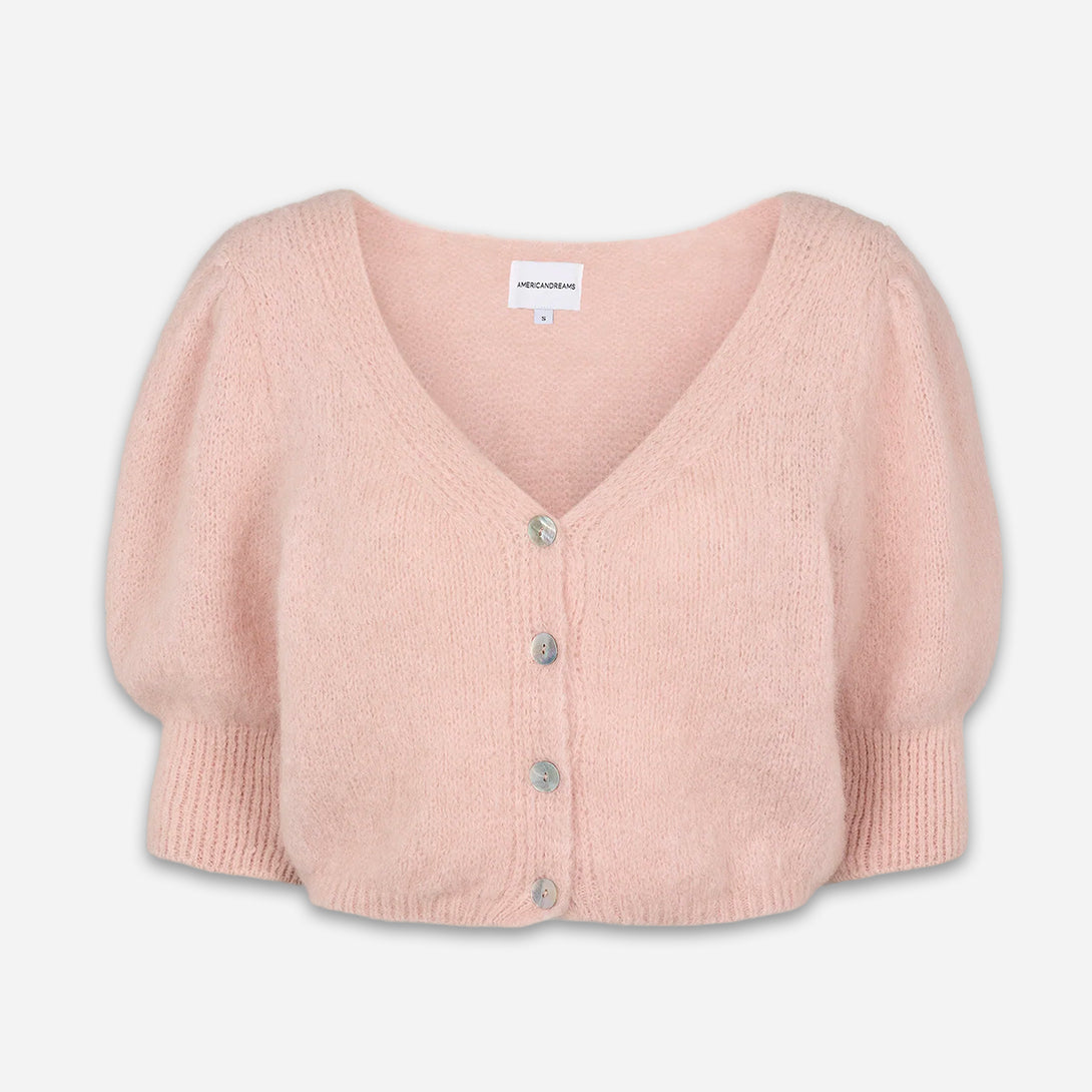 Light Pink Manda Alpaca Cardigan Womens Cropped American Dreams Wool V Neck Cardigan Sweater