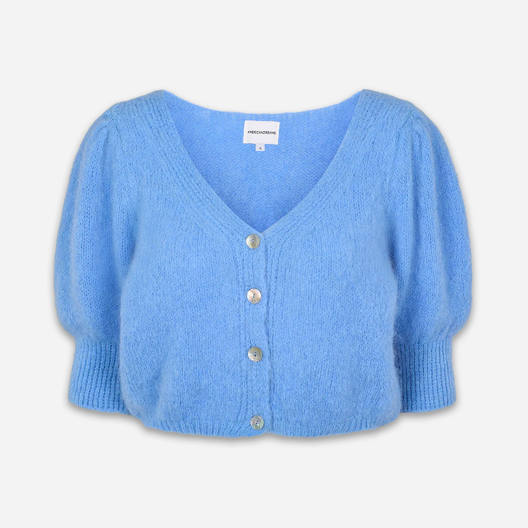 Sky Blue Manda Alpaca Cardigan Womens Cropped American Dreams Wool V Neck Cardigan Sweater