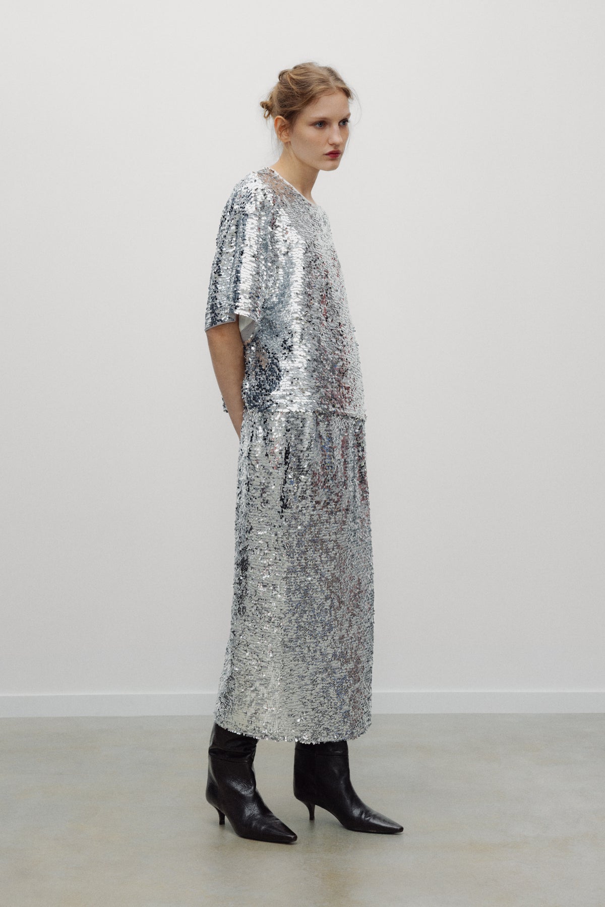 Silver Muse Woman Skirt Womens Silver Sequins Long Skirt The New Society