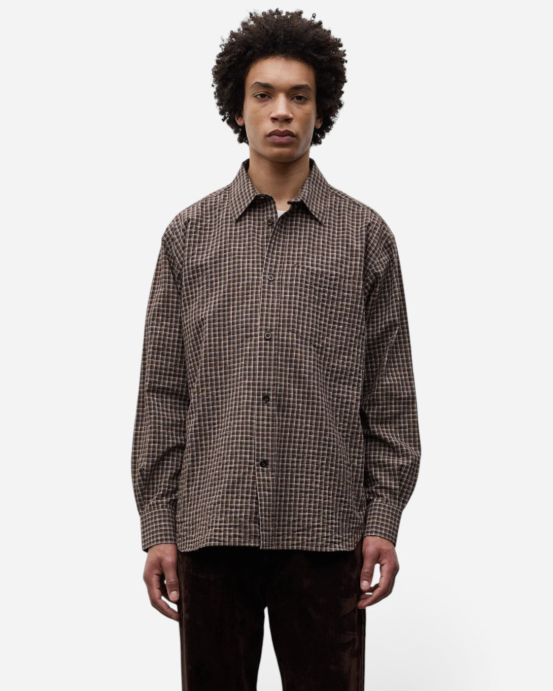 Delicioso Brown Espevik Oversized Check Shirt Mens Woven Check Shirt Norse Projects