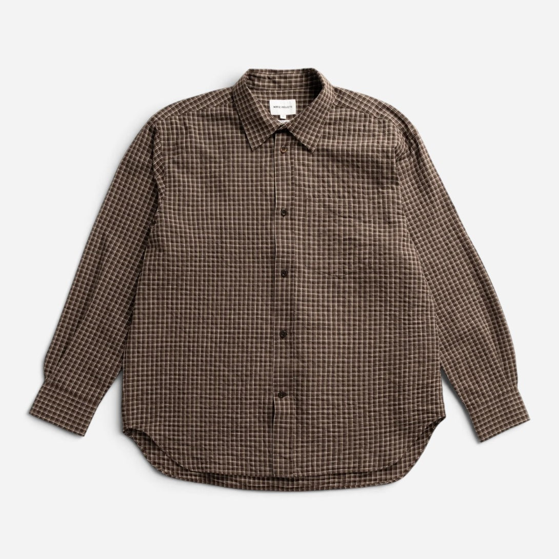 Delicioso Brown Espevik Oversized Check Shirt Mens Woven Check Shirt Norse Projects