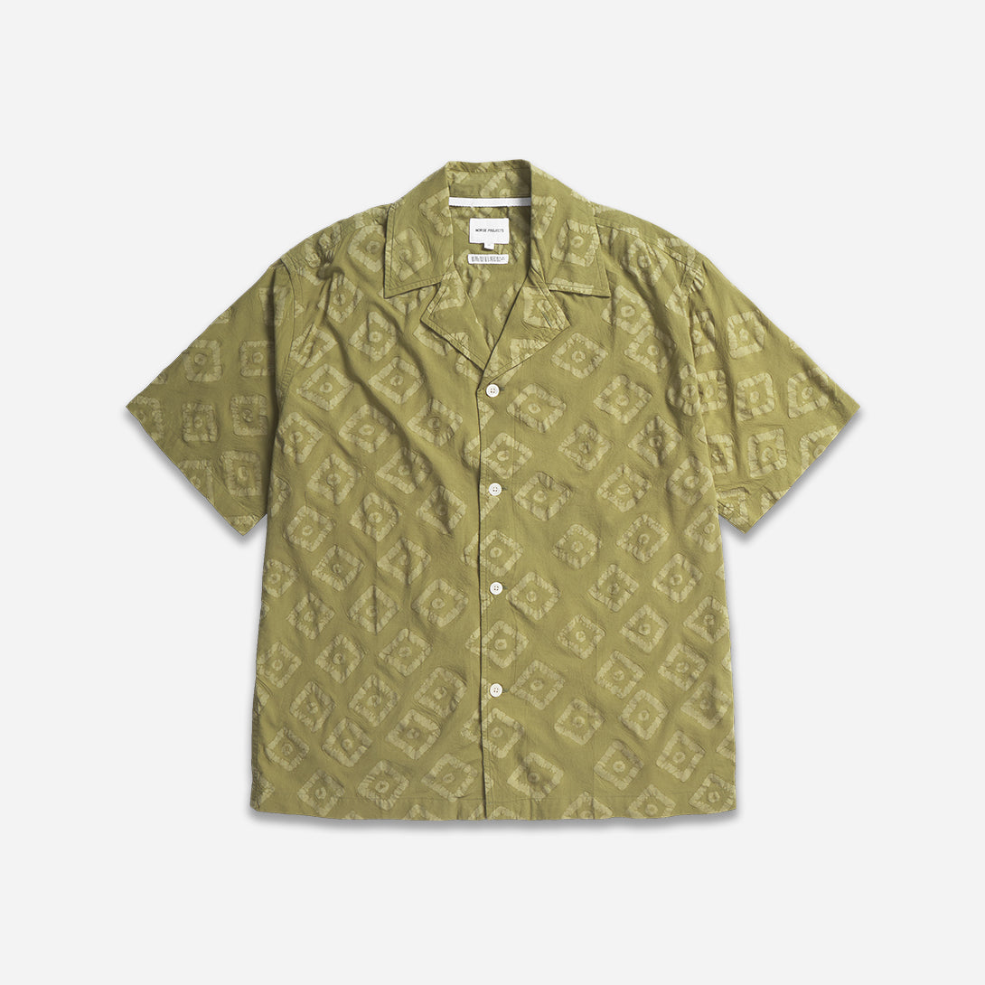 Moss Green Mads Batik SS Shirt Mens Camp Collar Short Sleeve Shirt Norse Projects