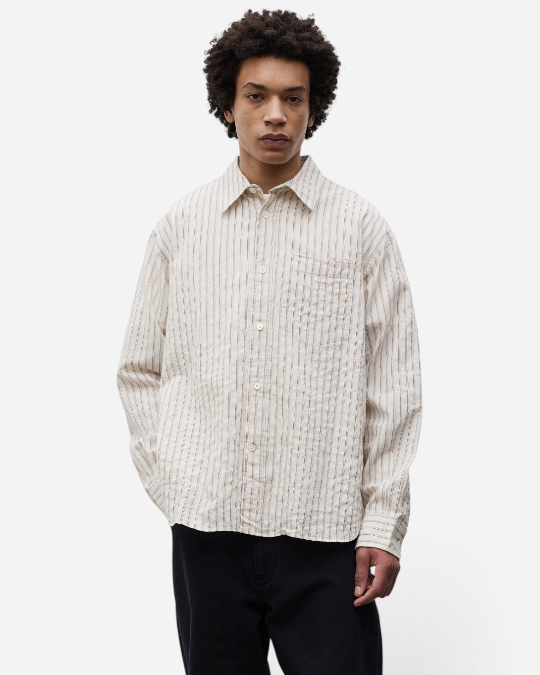 Natural Ecru Falster Stripe Oversized Shirt Mens Striped Woven Shirt