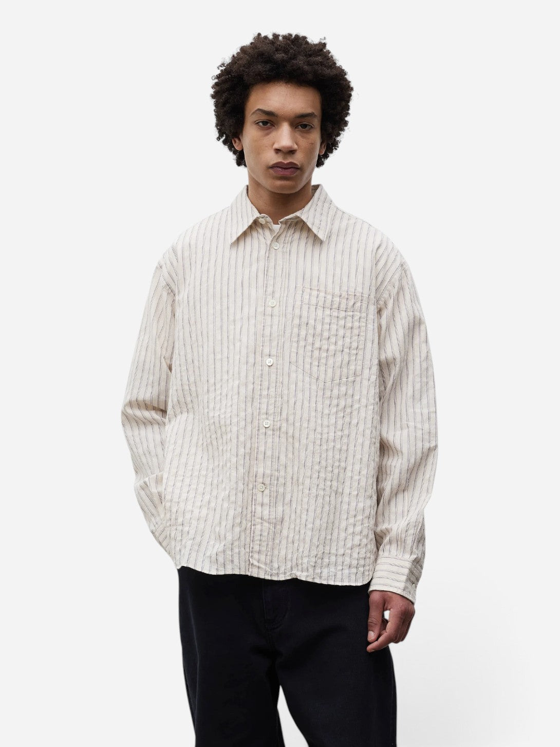 Natural Ecru Falster Stripe Oversized Shirt Mens Striped Woven Shirt