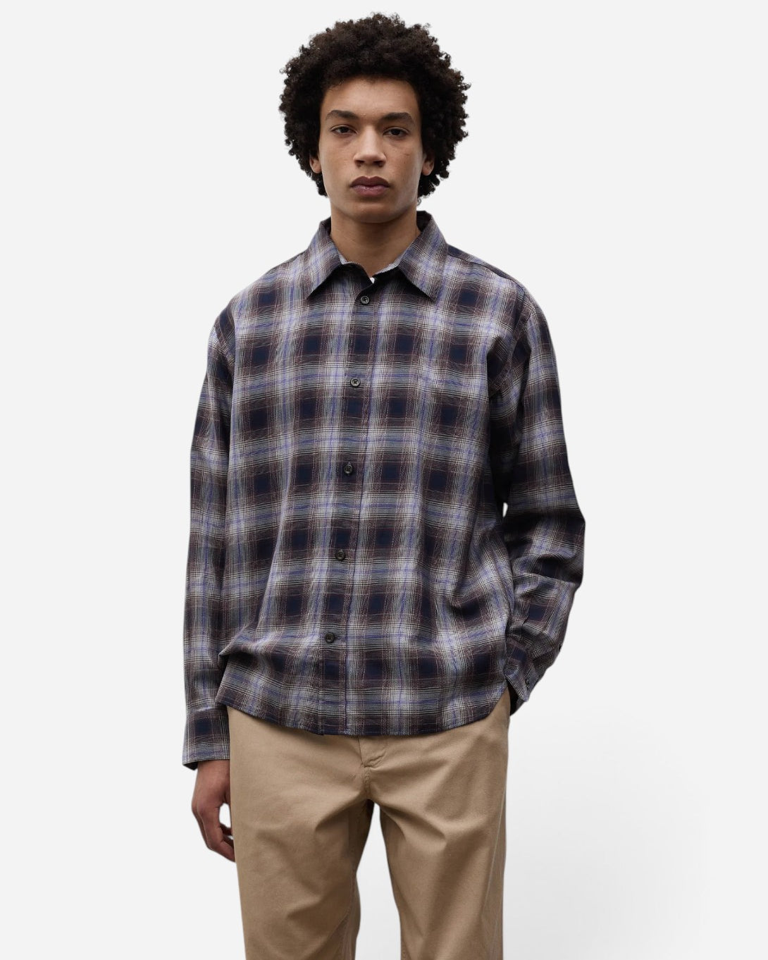 Darkest Purple Falster Fine Cotton Flannel Check Oversize Shirt Mens Woven Check Shirt Norse Projects