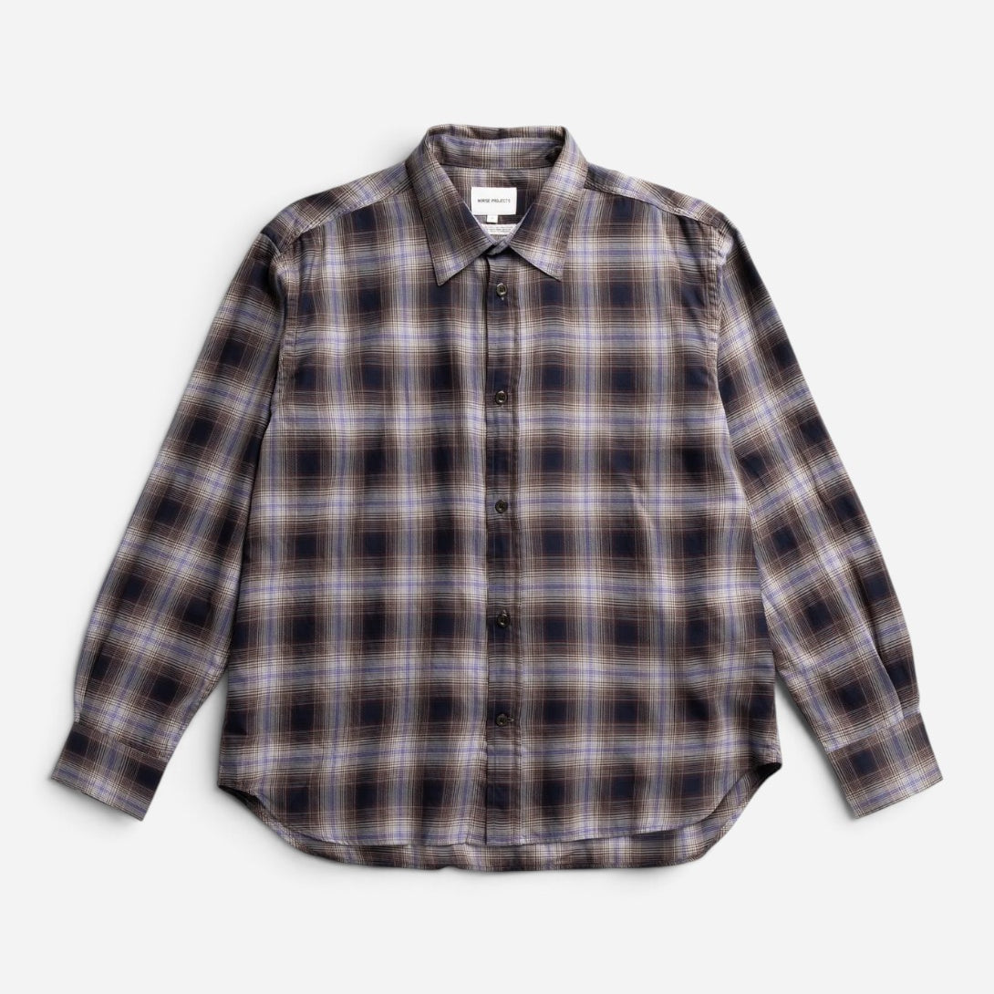 Darkest Purple Falster Fine Cotton Flannel Check Oversize Shirt Mens Woven Check Shirt Norse Projects