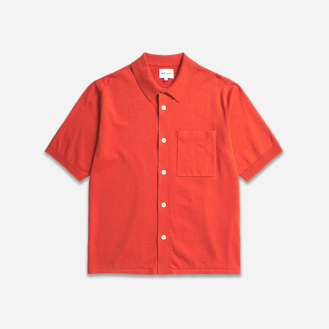 Blood Orange Rollo Cotton Linen SS Shirt Mens Linen Short Sleeve Shirt Norse Projects