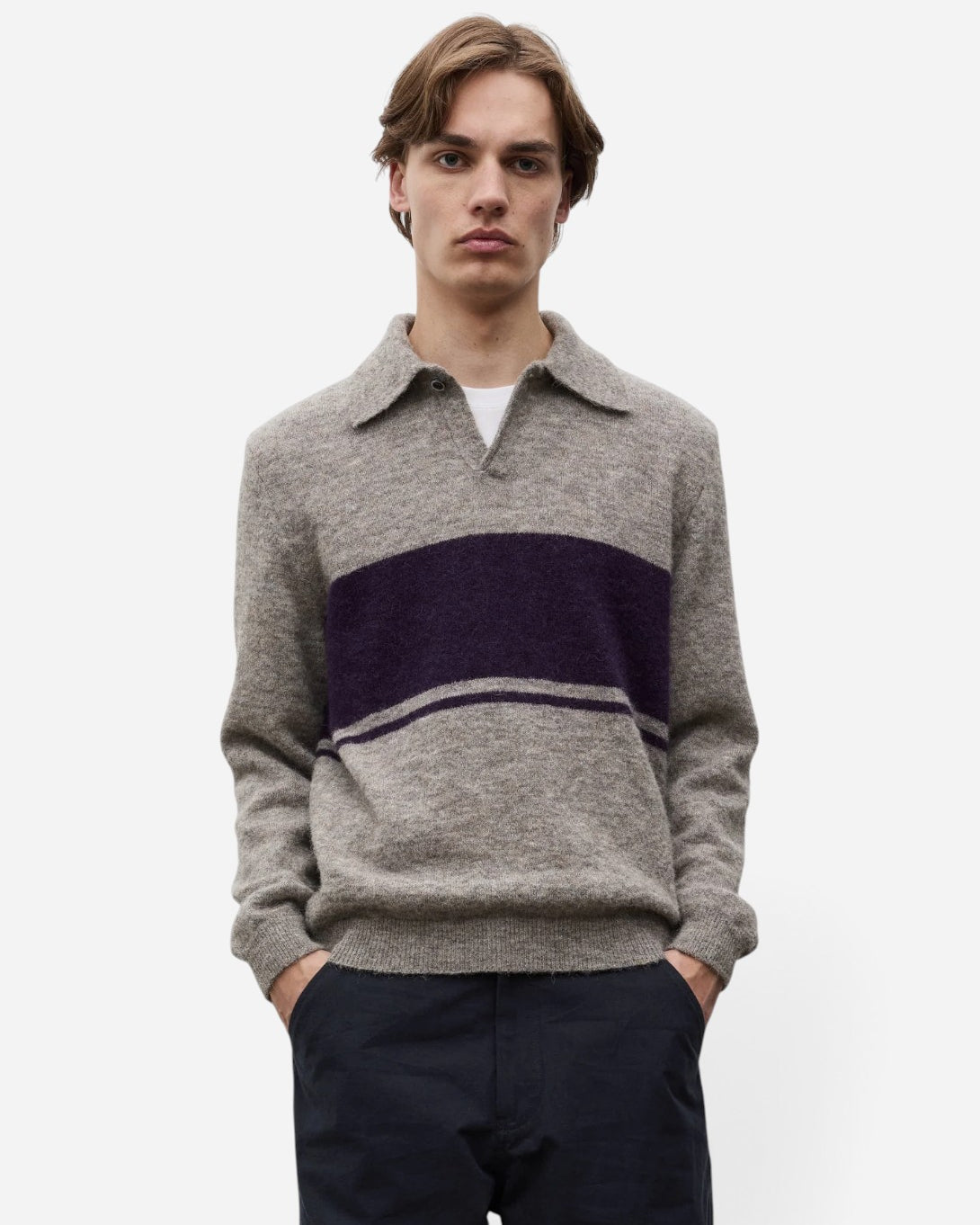Walnut Gudme Baby Alpaca Stripe Polo Mens Long Sleeve Polo Norse Projects