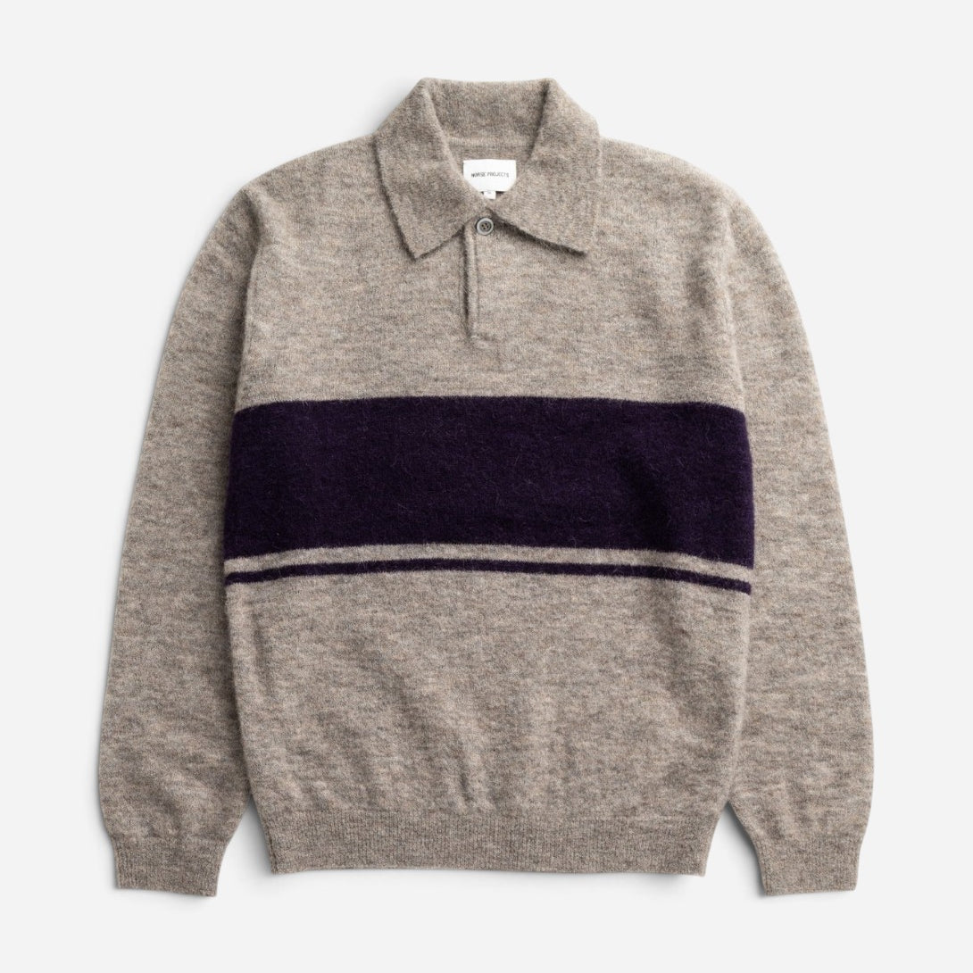 Walnut Gudme Baby Alpaca Stripe Polo Mens Long Sleeve Polo Norse Projects