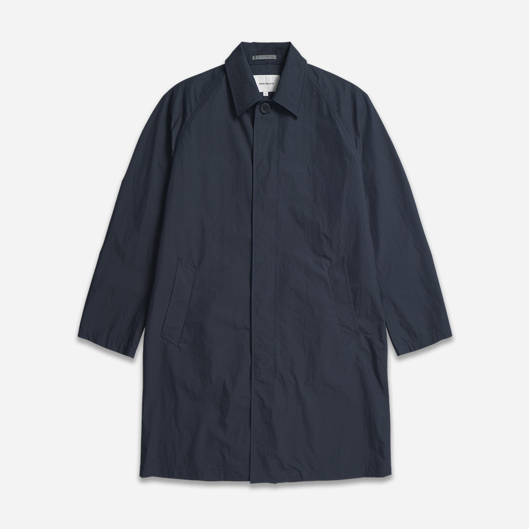 Dark Navy Vargo Tech Poplin Mac Mens Long Coat Norse Projects