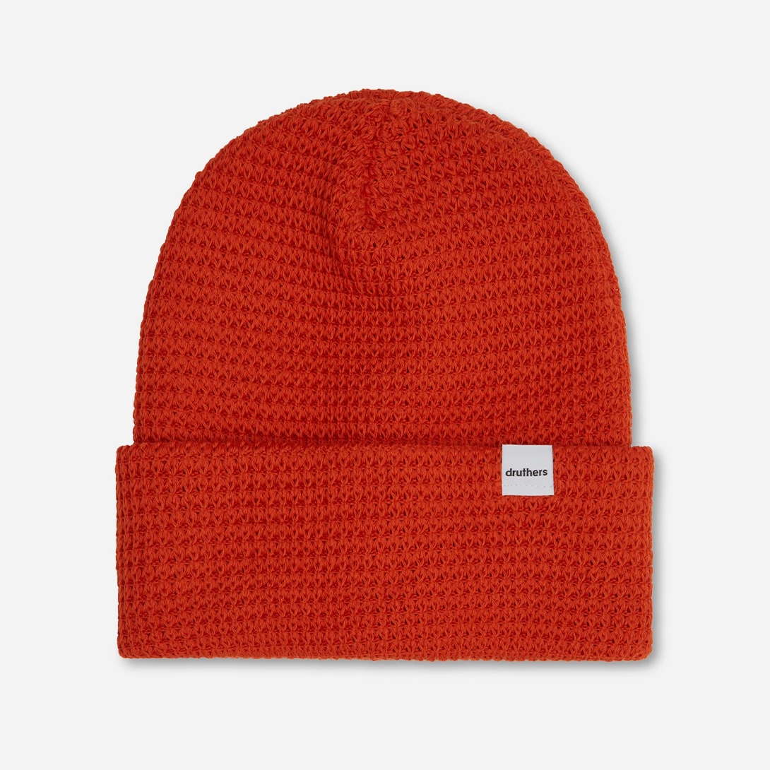 Dark Orange Organic Cotton Waffle Knit Beanie Druthers NYC
