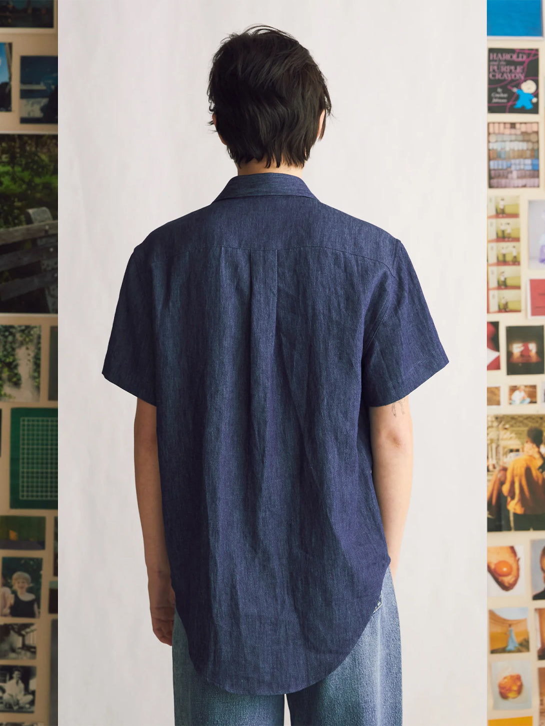 Indigo Hemp Denim, burnt olivewood buttons The Studio Shirt Womens Woven Short Sleeve Shirt Naomi Nomi