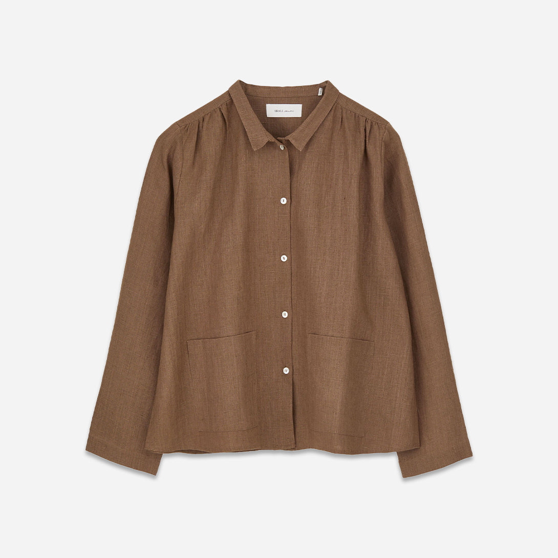 Cedar Brown Nettle Shirt Womens Woven Shirt Womens Button Up Collared Shirt Skall Studio