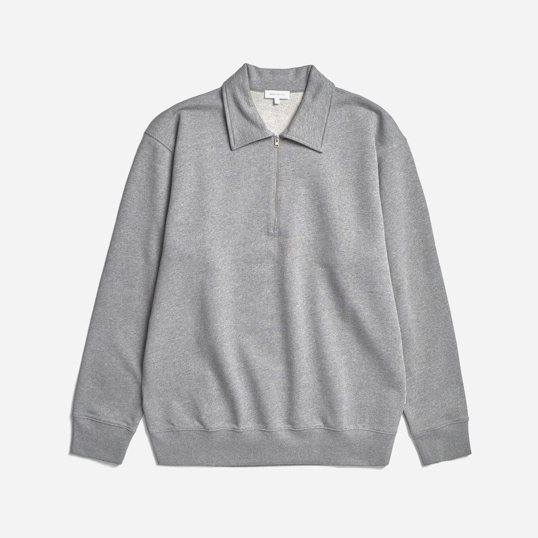 Grey Melange Norse Standard Half Zip Sweatshirt Mens Half Zip Cotton Pullover Sweatshirt Norse Projects