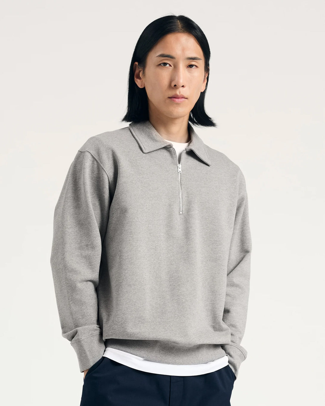 Grey Melange Norse Standard Half Zip Sweatshirt Mens Half Zip Cotton Pullover Sweatshirt Norse Projects