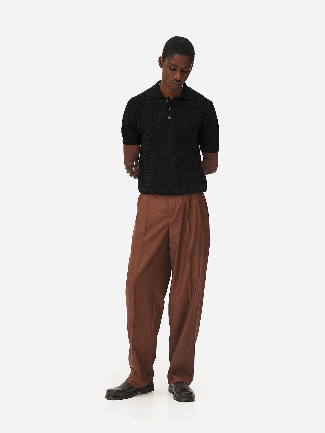 Black Haring Top Mens Black Knitted Polo Shirt Collared Noyoco Clothing
