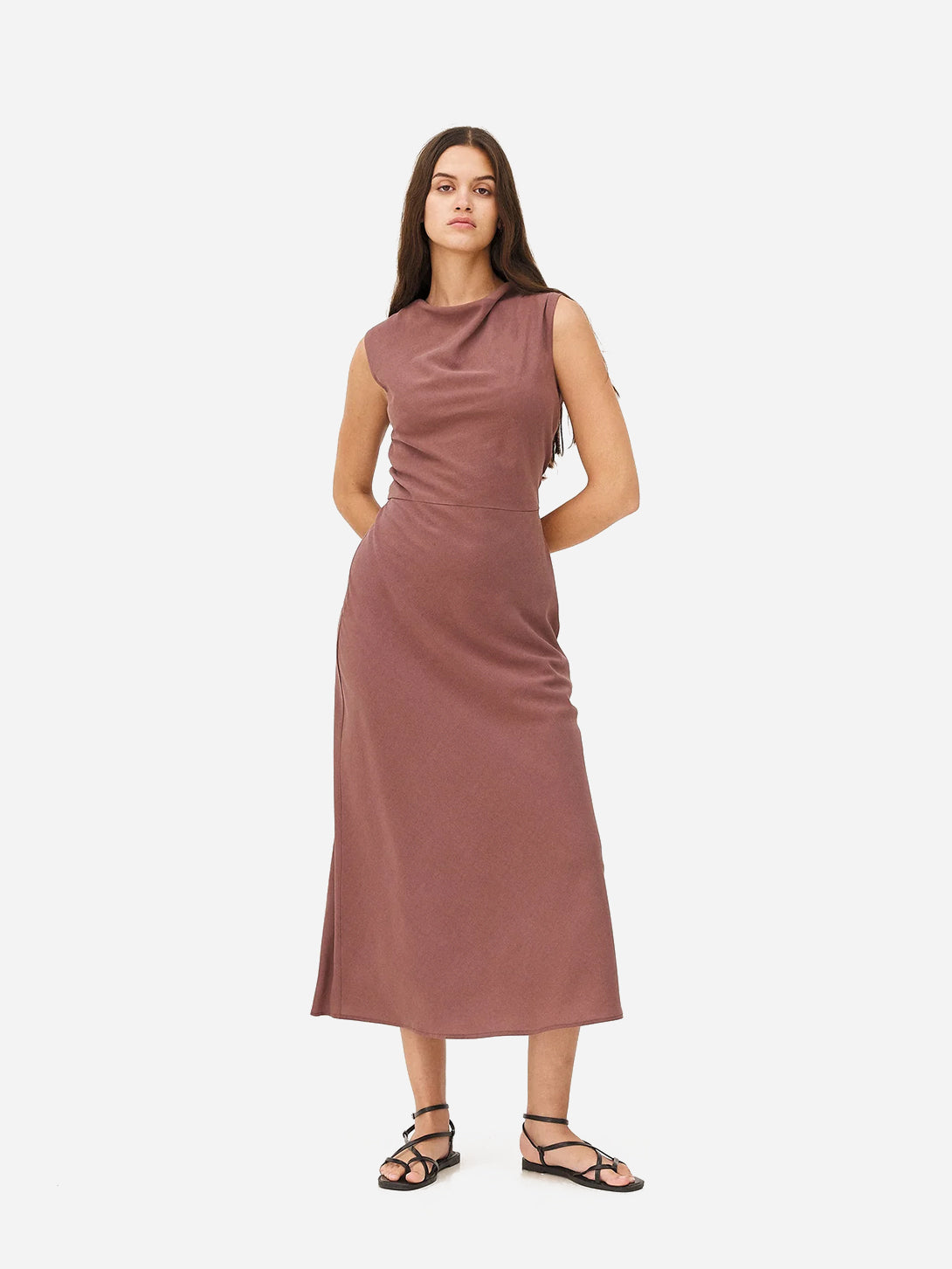 Brown Kalmar Dress Womens Sleeveless Long Dress Noyoco Clothing