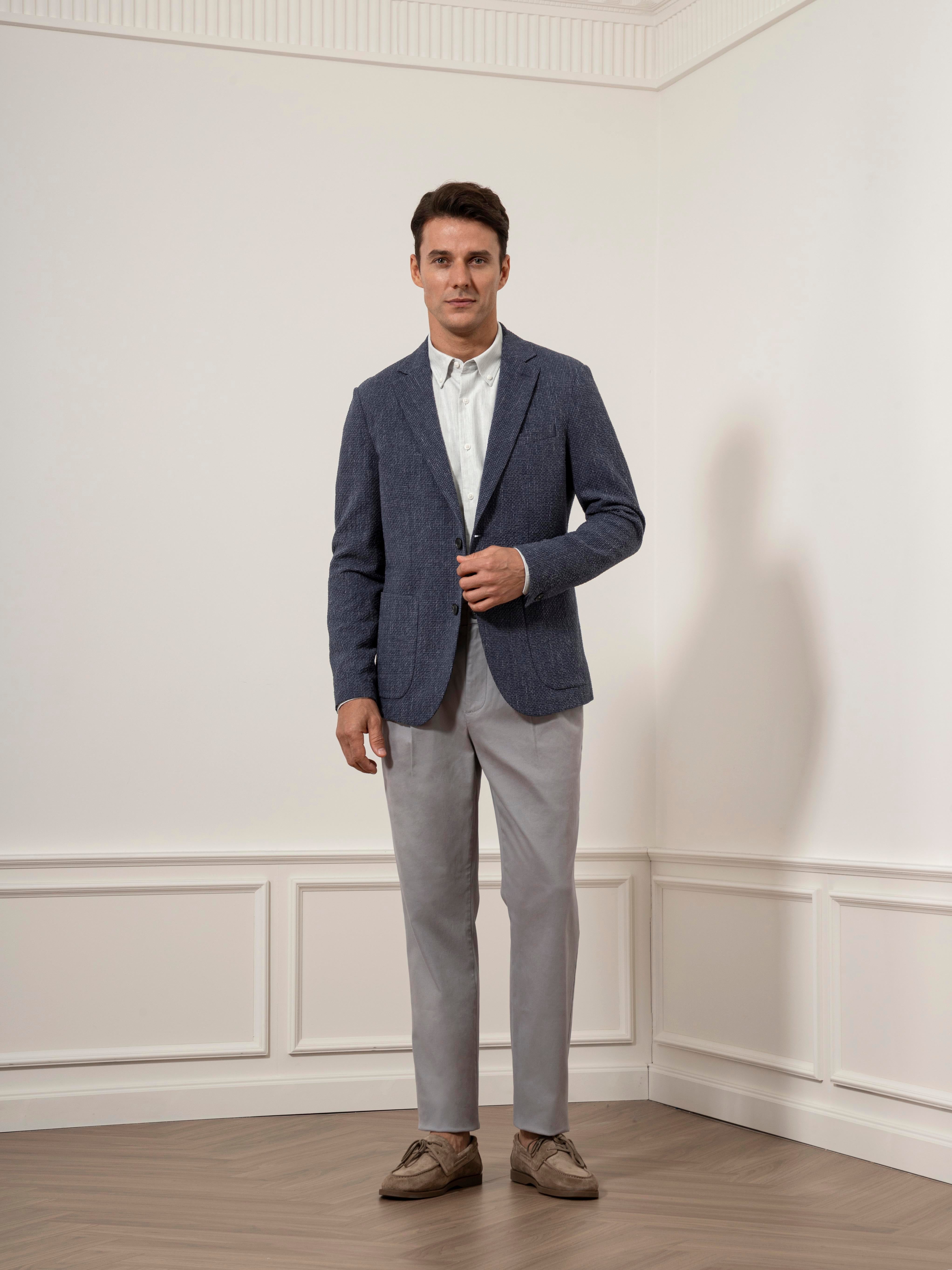 Dk Navy Perry Seersucker Check Blazer Mens Casual Semi Formal Woven Navy Blazer Mens Sportscoat