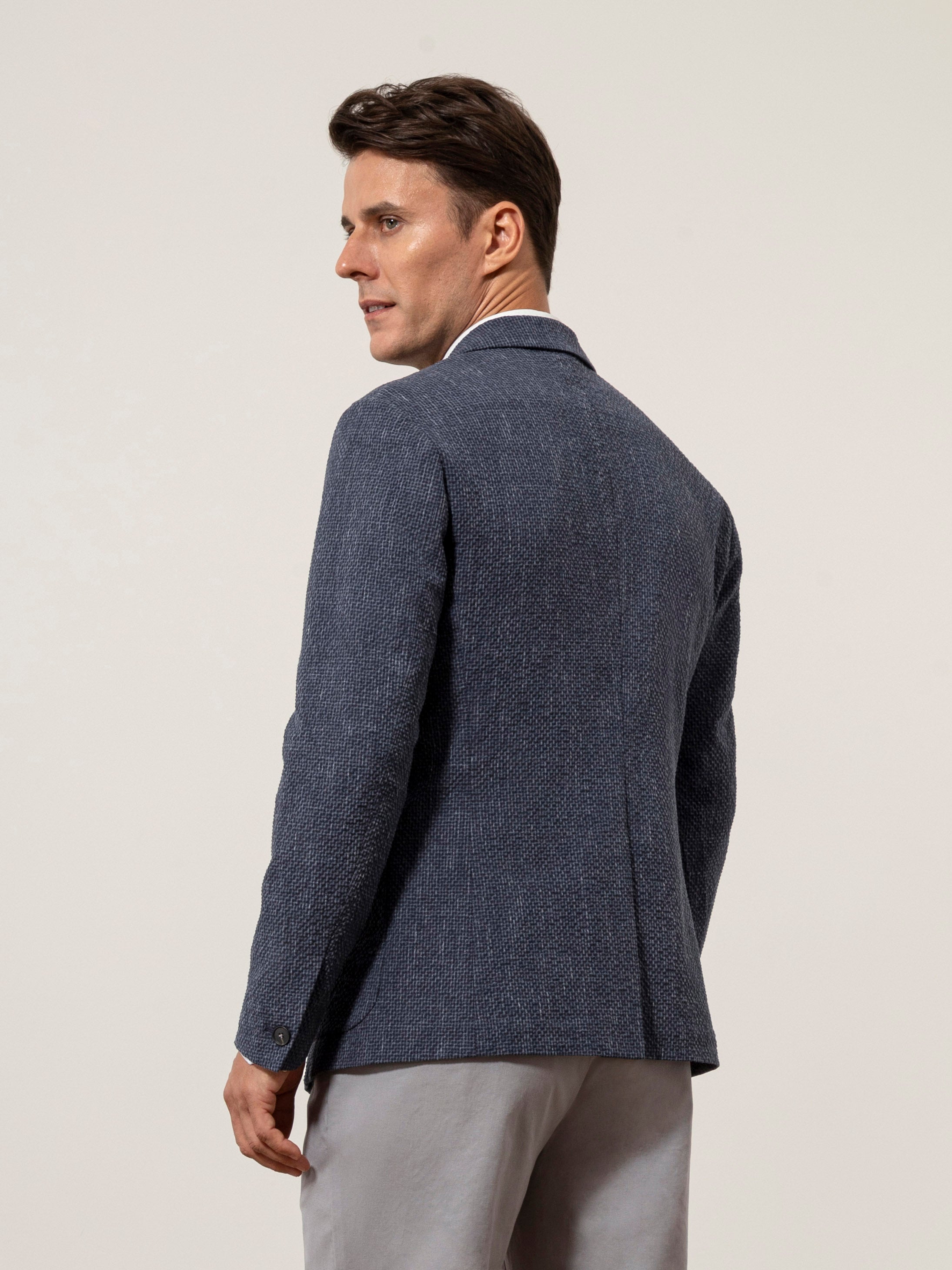 Dk Navy Perry Seersucker Check Blazer Mens Casual Semi Formal Woven Navy Blazer Mens Sportscoat