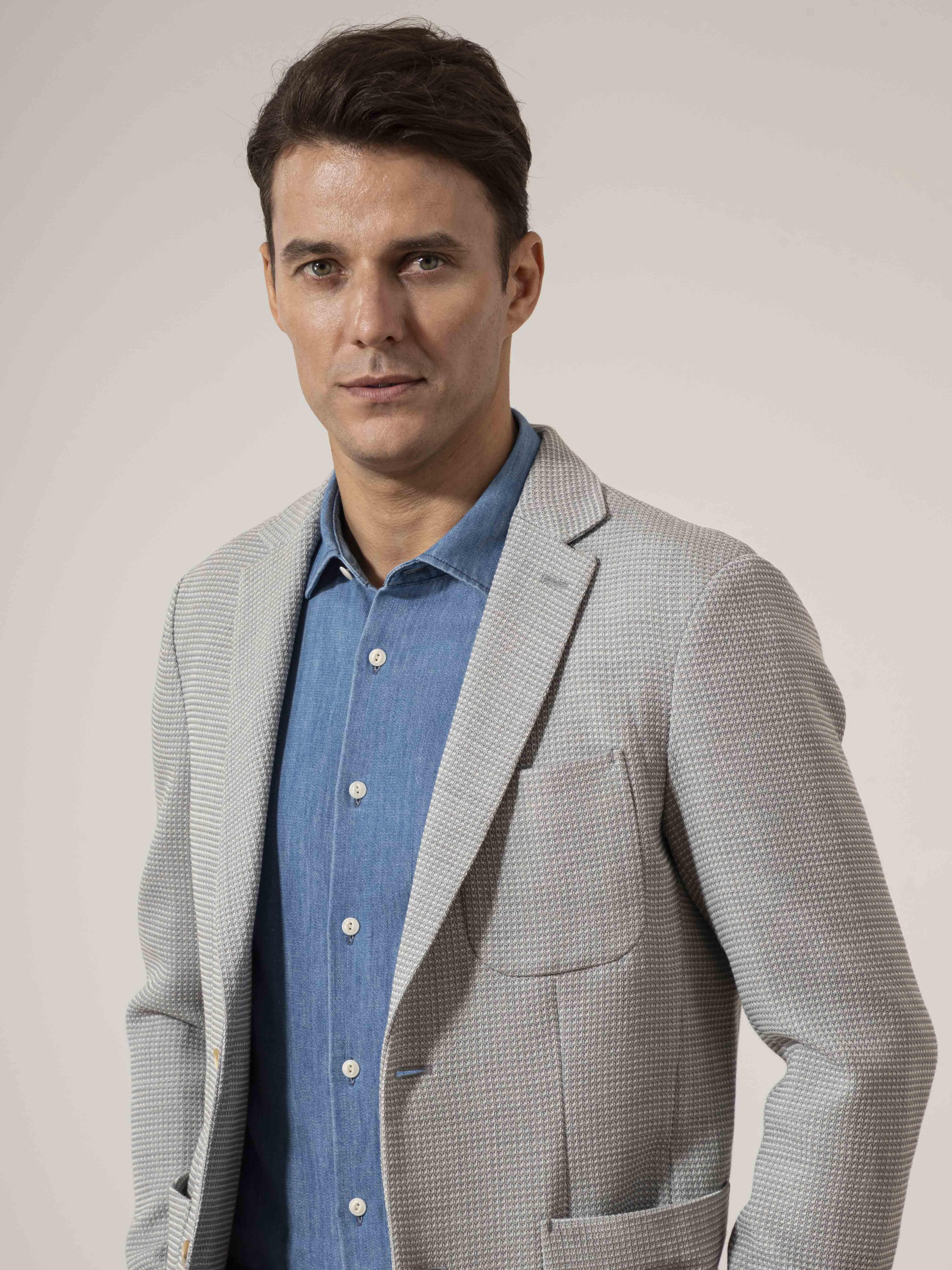 Lt Grey Perry Mesh Weaving Blazer Mens Casual Comfort Blazer Weave Fabric Two Button Closure Jacket