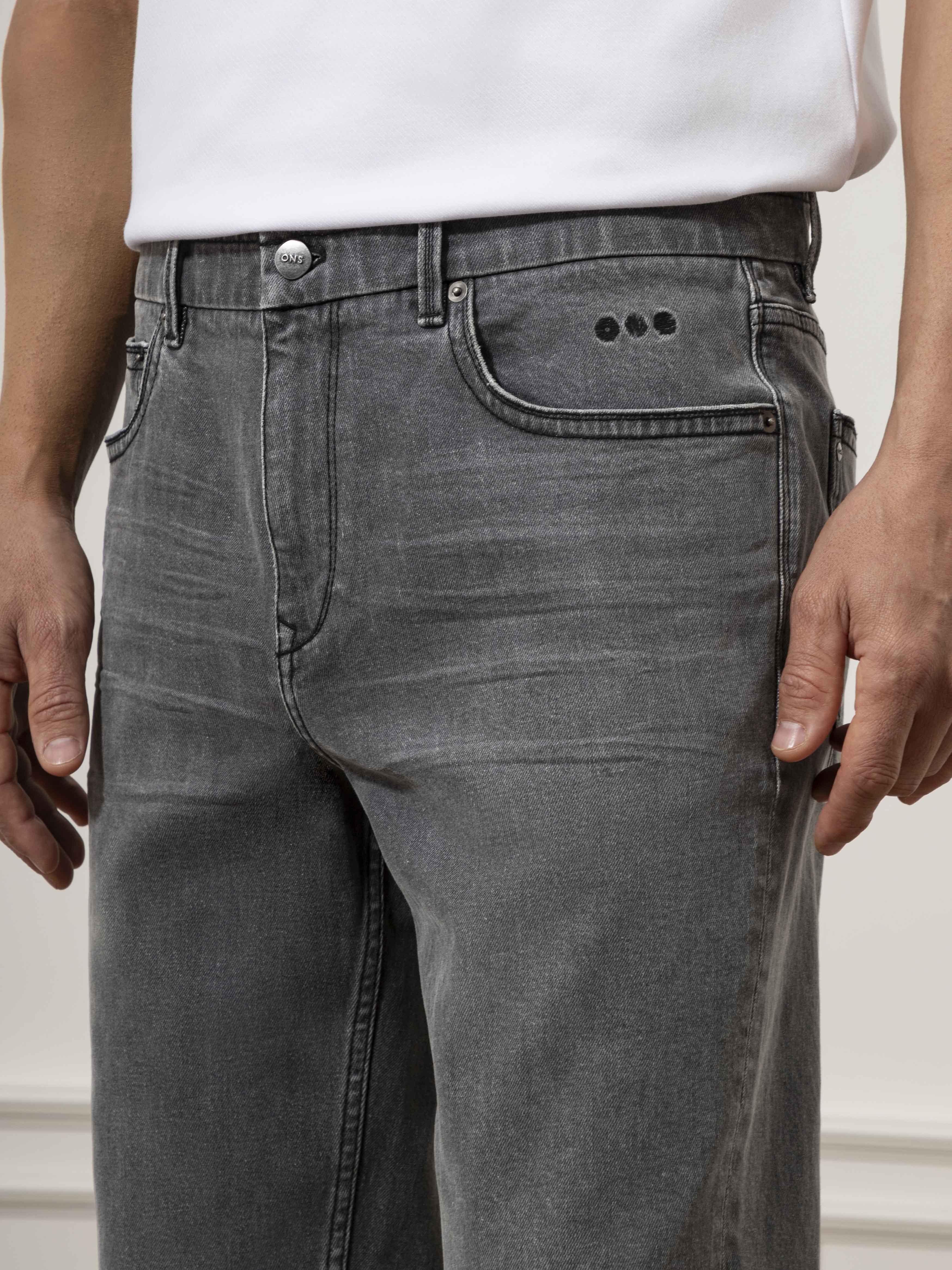 Mid Grey Houstons Tapered Jeans Mens Tapered Straight Fit Dark Wash Denim Jeans