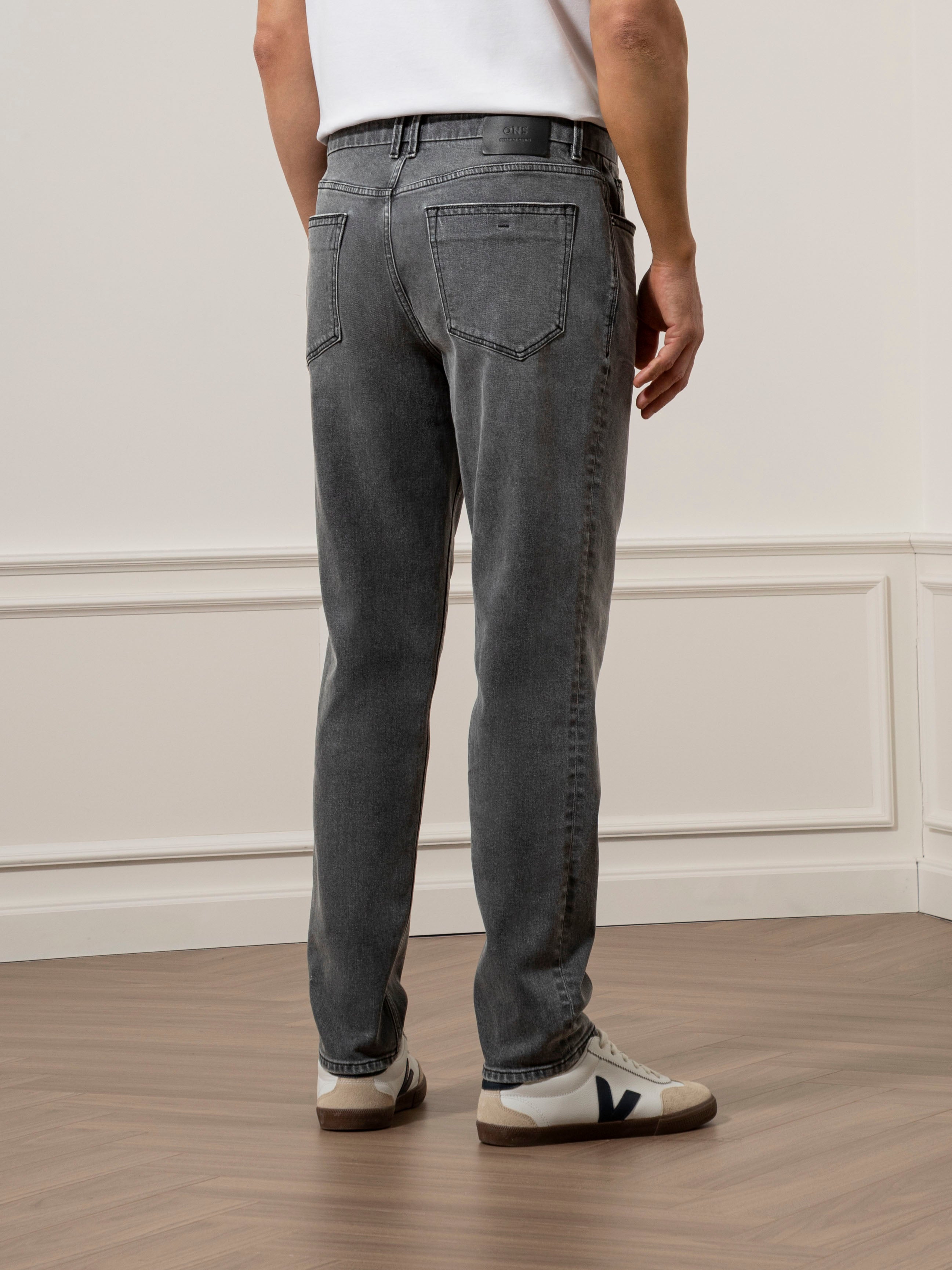 Mid Grey Houstons Tapered Jeans Mens Tapered Straight Fit Dark Wash Denim Jeans