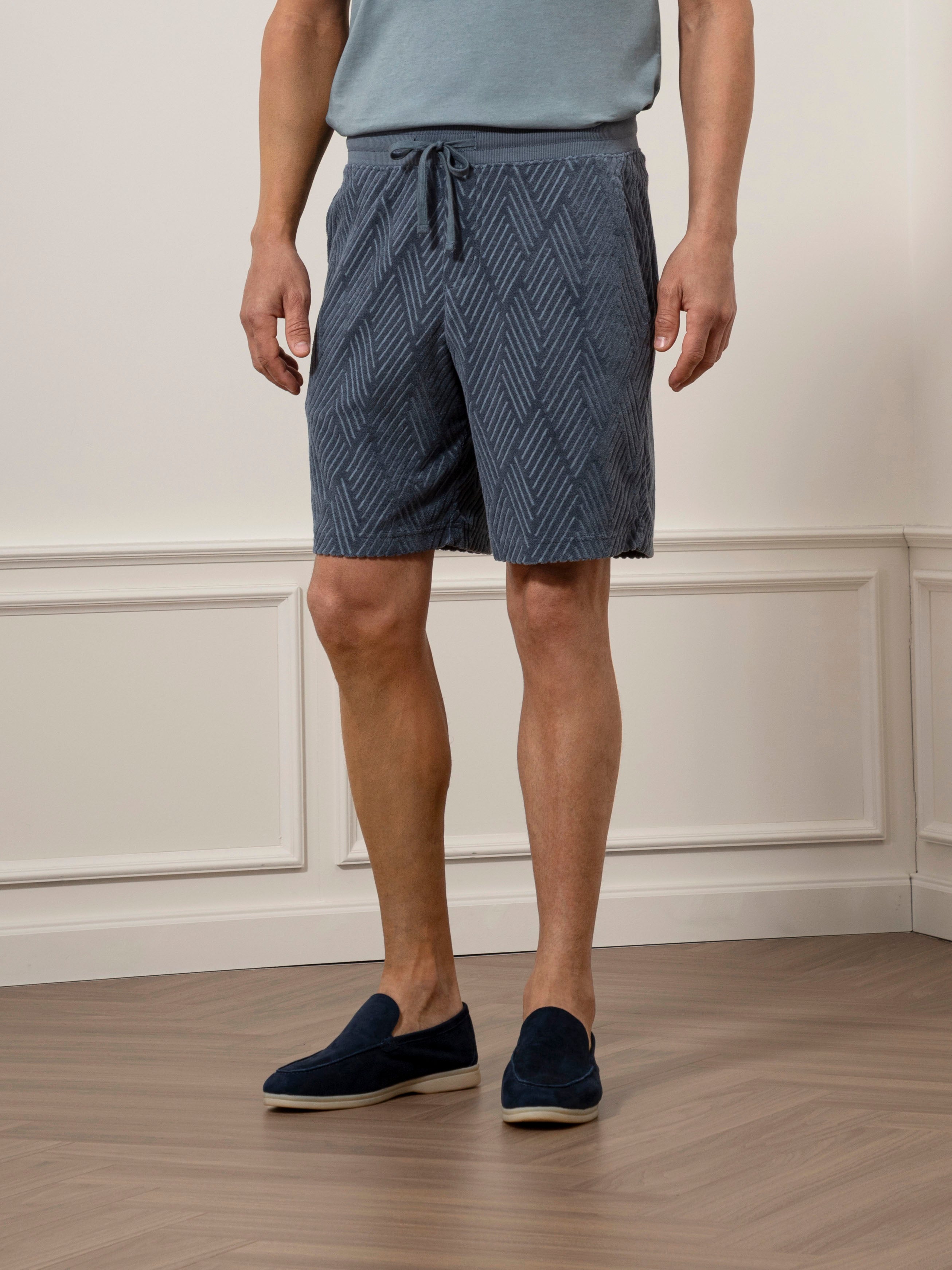 Iron Blue Bklyn Jacquard Towel Shorts Mens Textured Drawstring Comfort Shorts