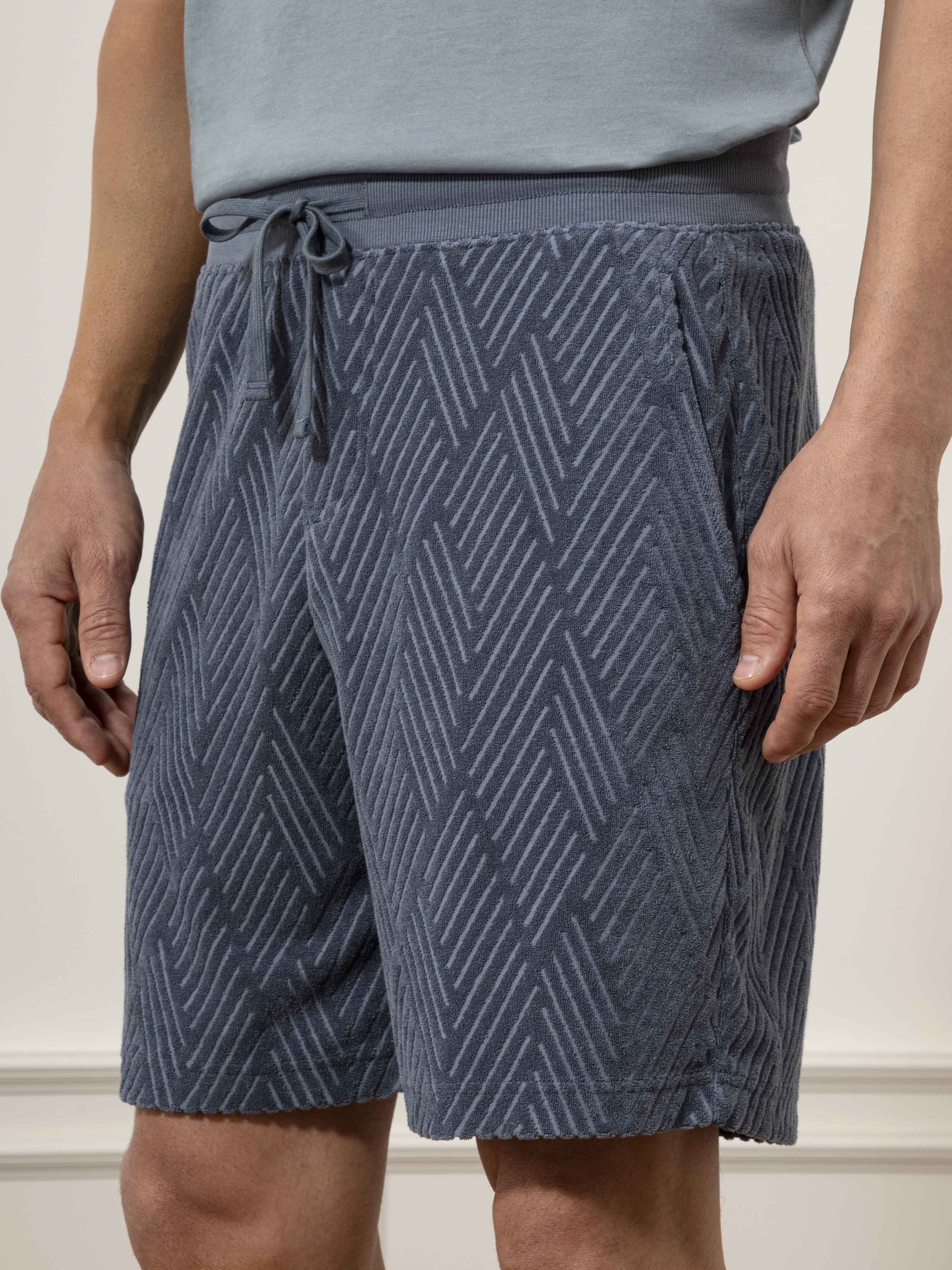 Iron Blue Bklyn Jacquard Towel Shorts Mens Textured Drawstring Comfort Shorts