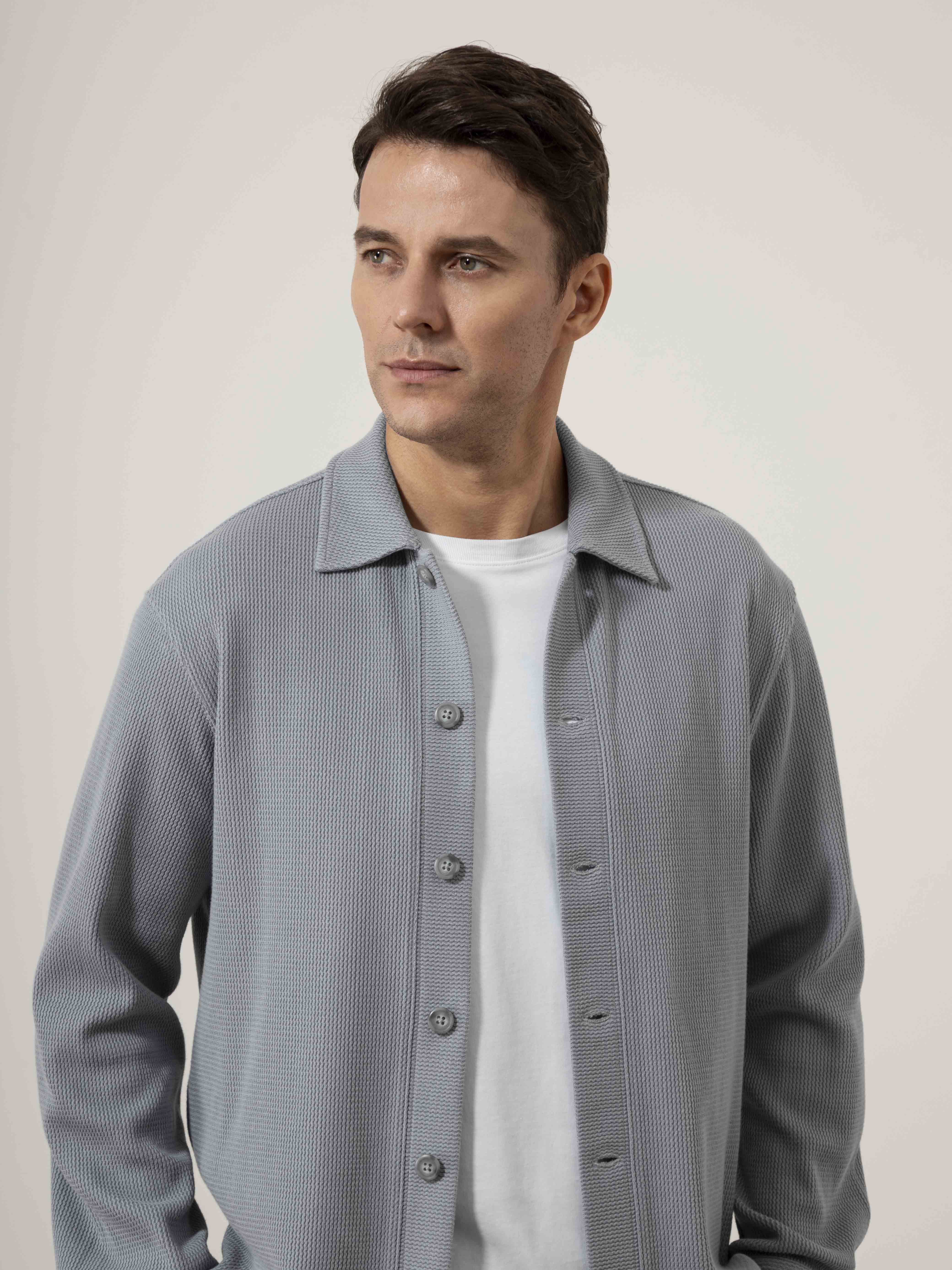 Marlin Blue Beacon Textured Cardigan Mens Knit Collared Button Up Shirt