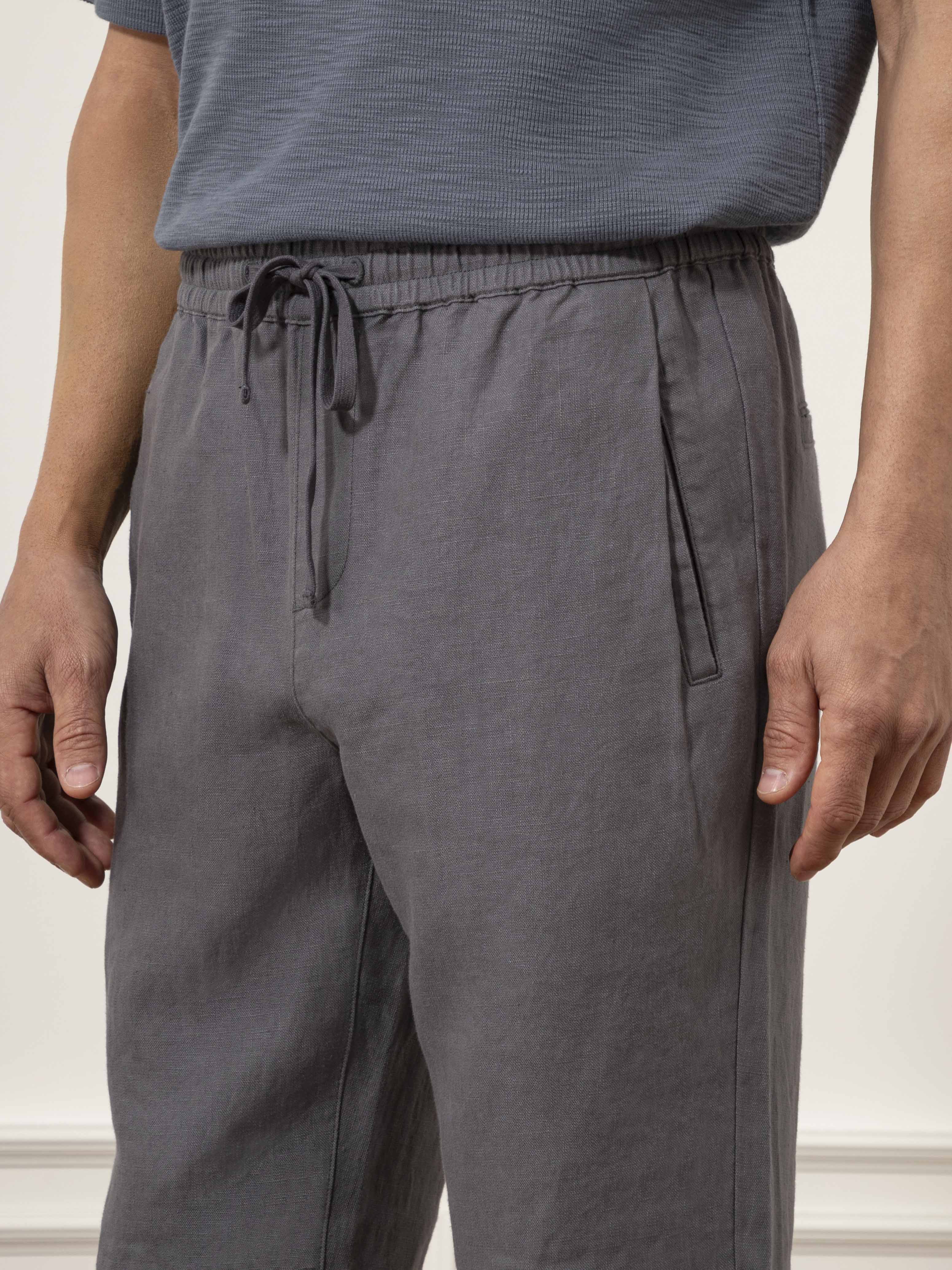 Forged Iron Ward Washed Linen Trousers Mens Linen Drawstring Pants Summer Pants