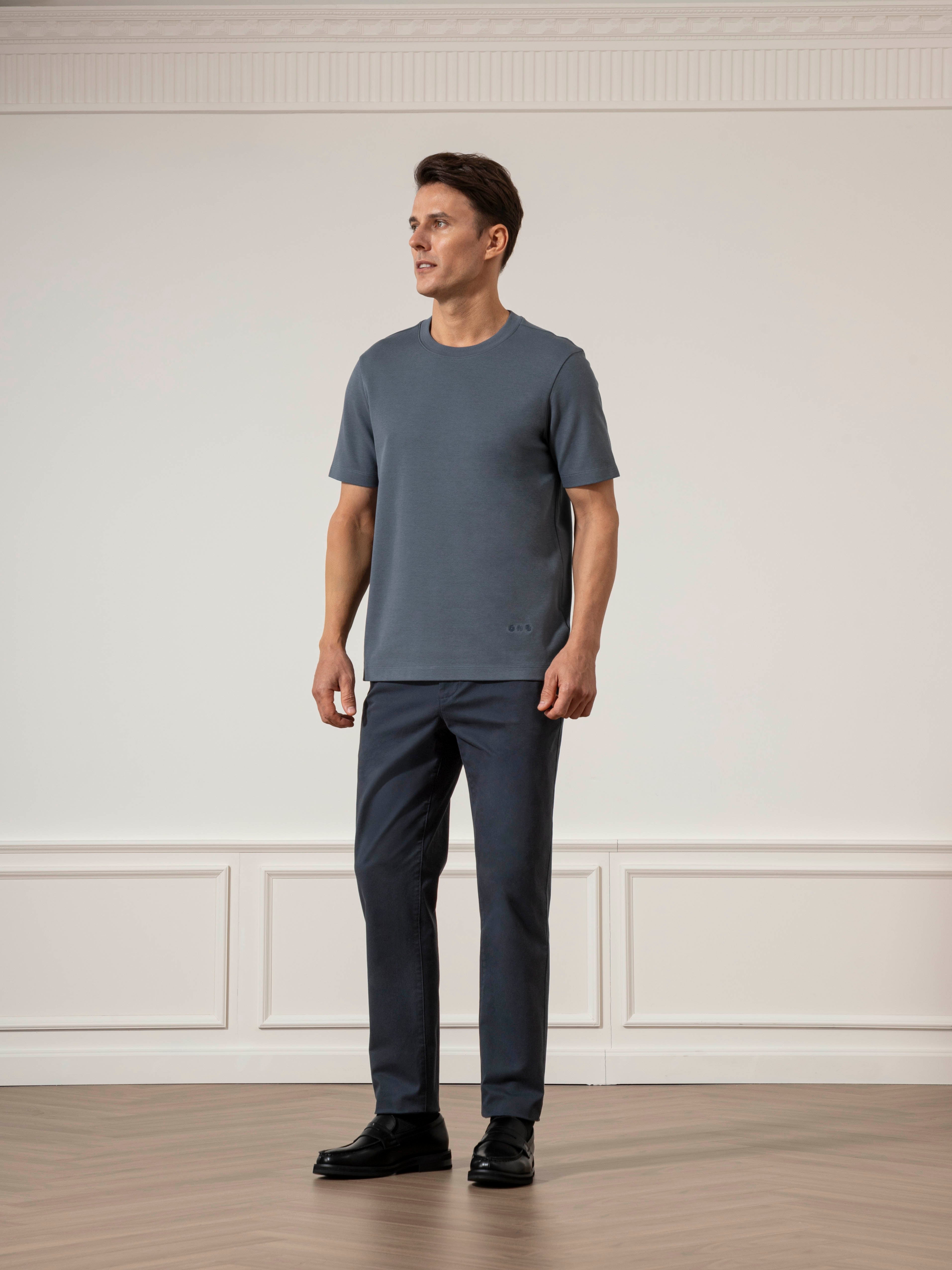 Iron Blue Alphabet Crew Neck Tee Mens Regular Fit Stretch Tee Shirt Mid Weight