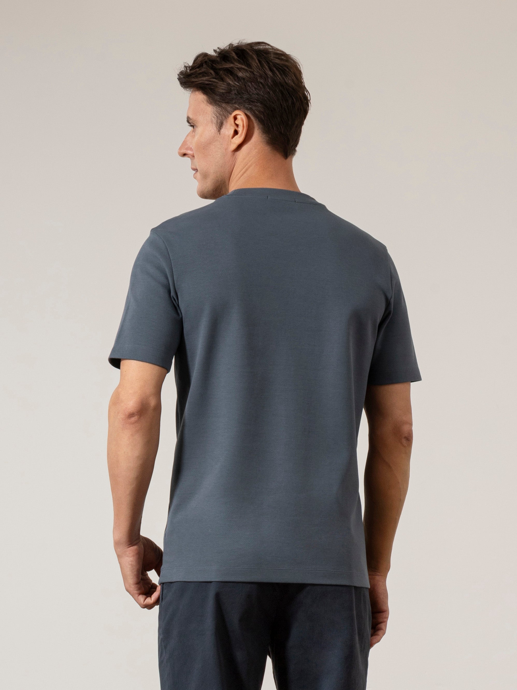 Iron Blue Alphabet Crew Neck Tee Mens Regular Fit Stretch Tee Shirt Mid Weight