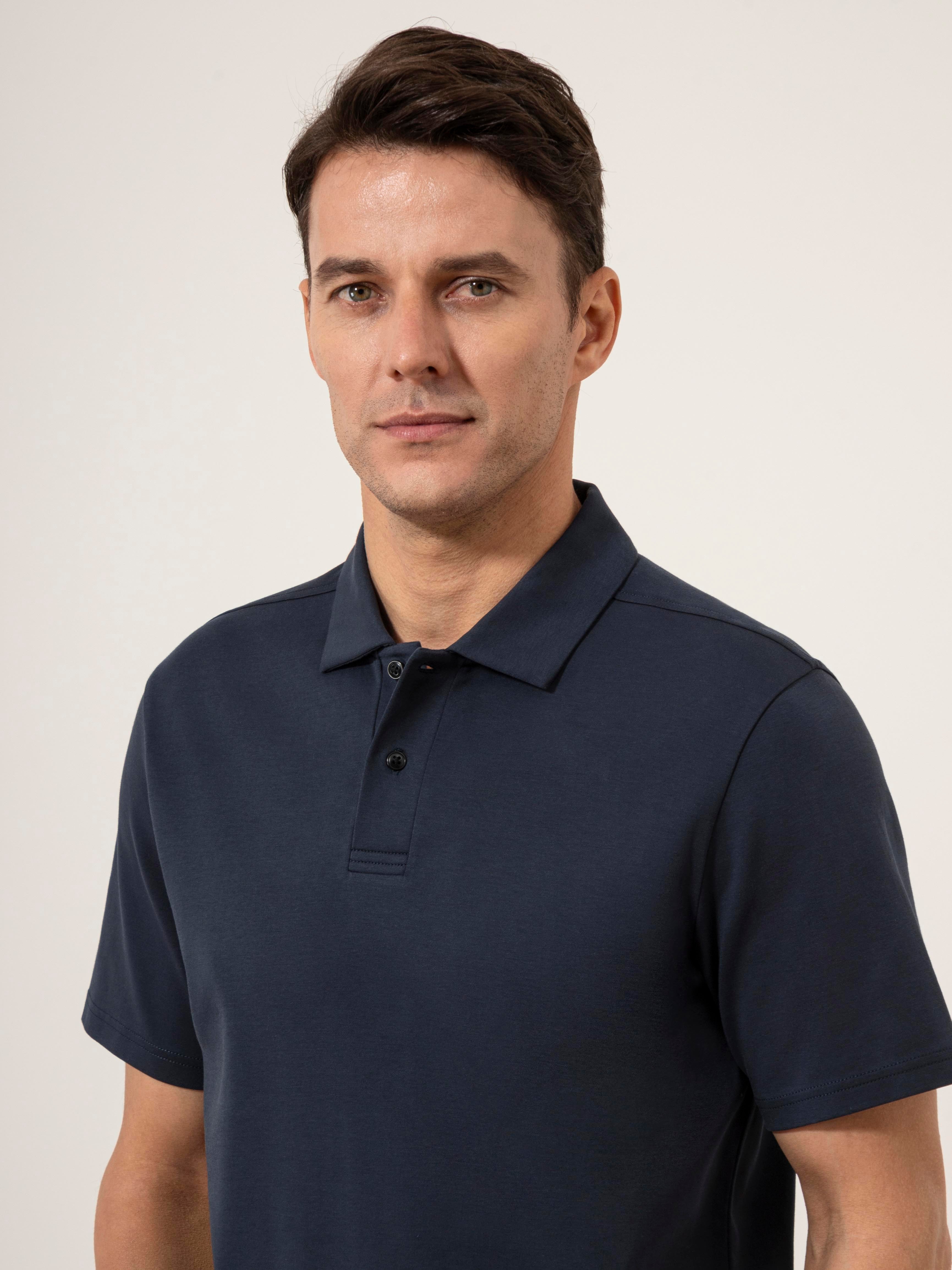 Navy Bennett Interlock Polo Mens Short Sleeve Polo Shirt Athleisure Stretch Polo