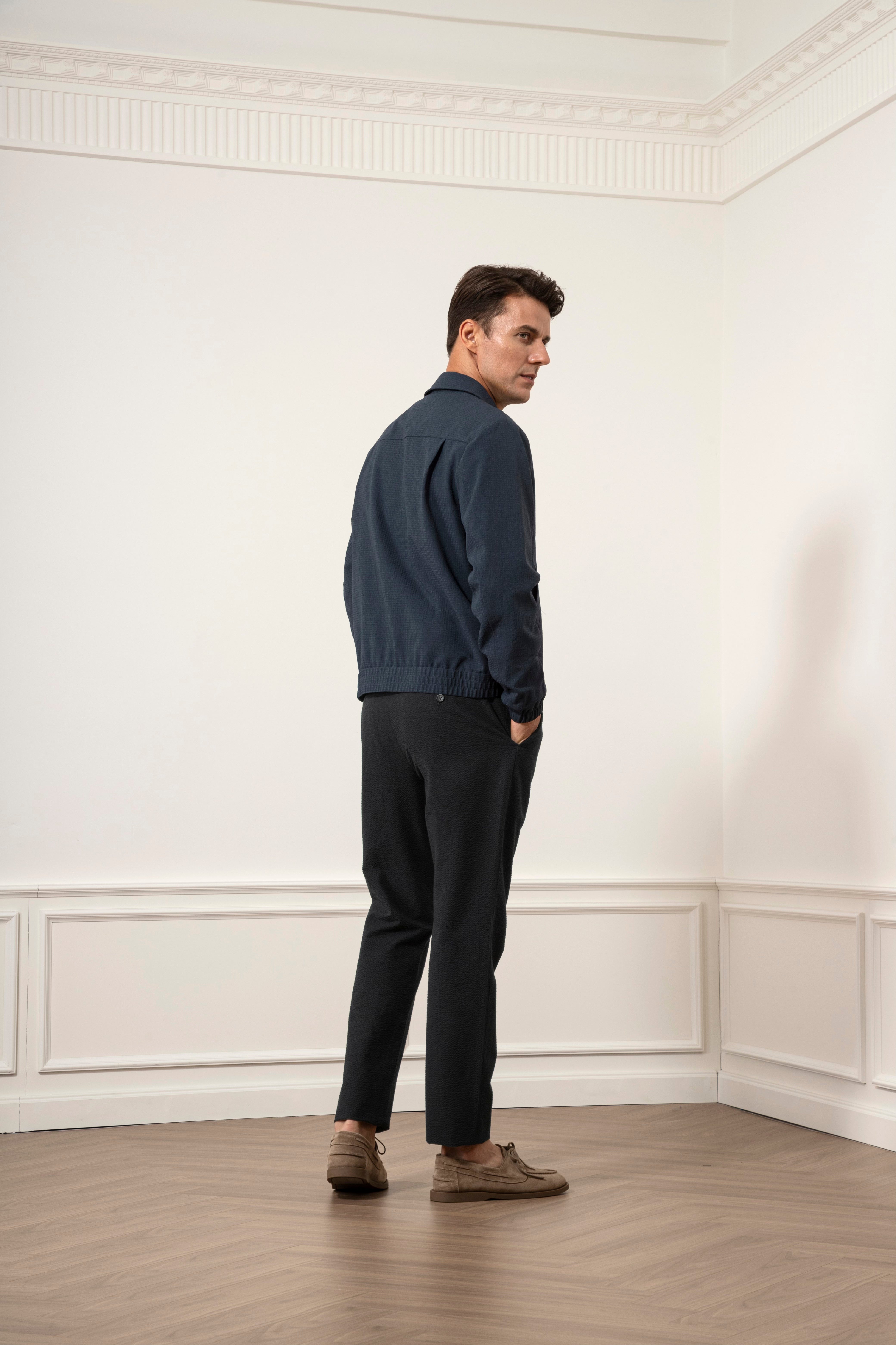 Dk Navy Heather Connor Cool Feeling Jacket Mens Collar Zip Up Woven Jacket