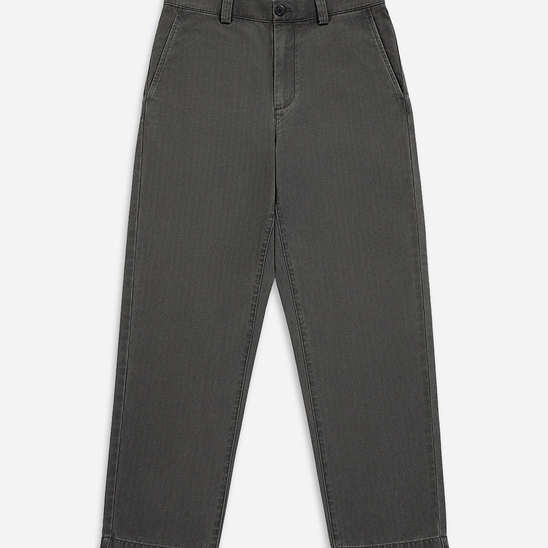 Dk Coffee Wythe Washed Herringbone Trousers Mens Straight Fit Trouser Pants ONS Clothing