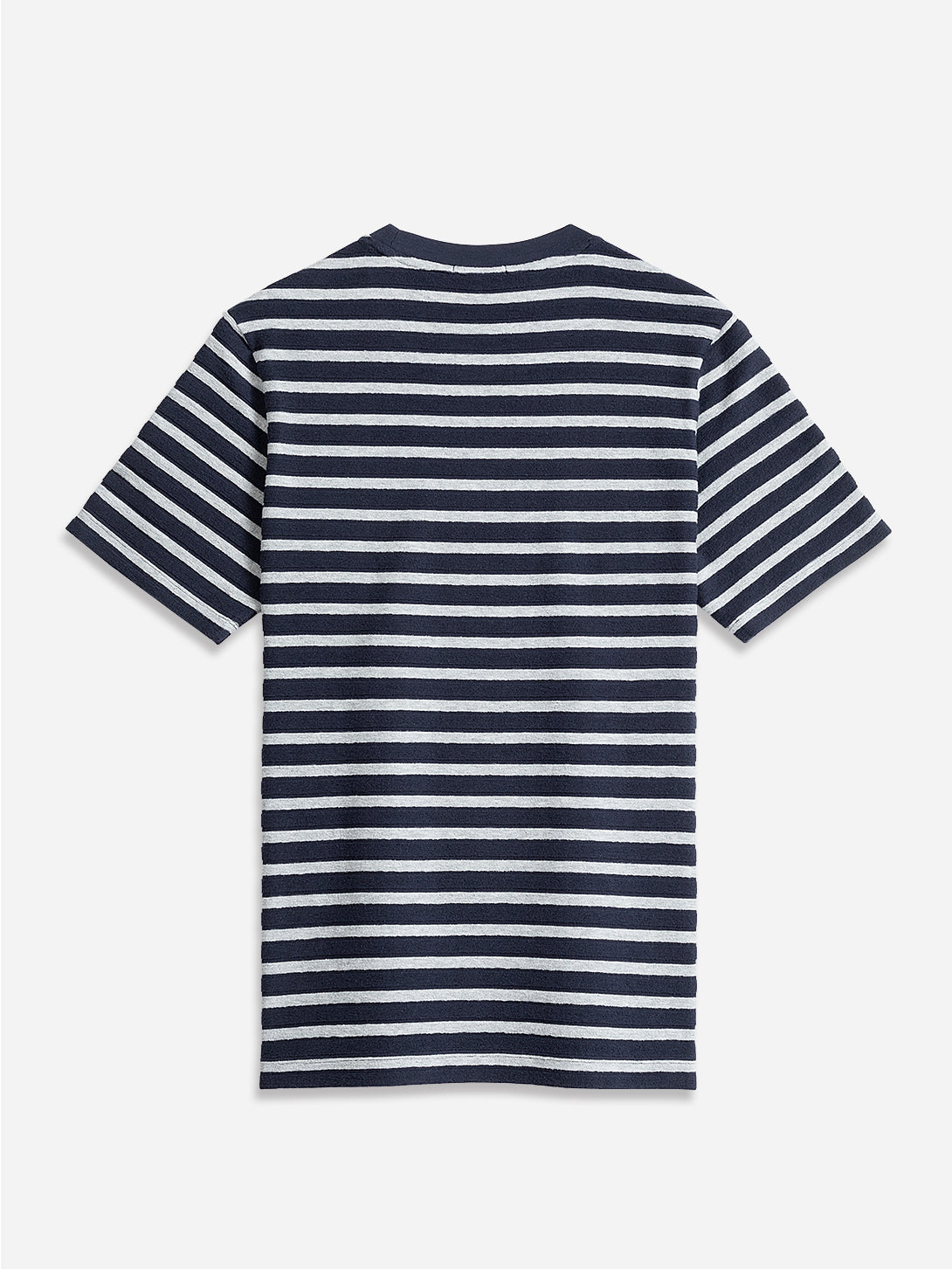 Navy/Grey Heather Stripe Alphabet Sculpted Stripe Tee Mens Crewneck T Shirt Heather Cotton Short Sleeve ONS Clothing