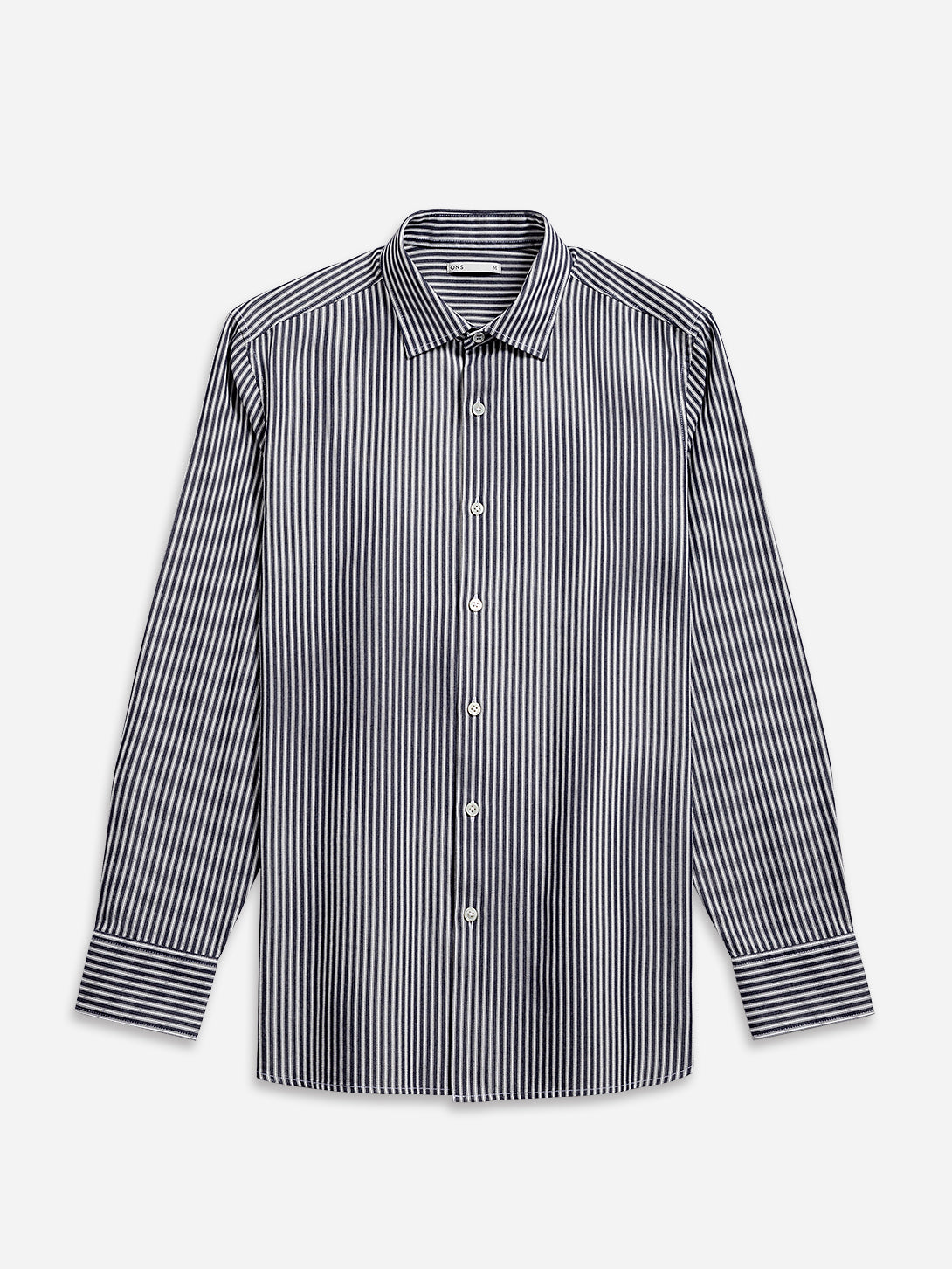 Black/Bright White Stripe Adrian Chalk Stripe Shirt Mens Woven Dress Shirt Point Collar Striped Button Up ONS Clothing