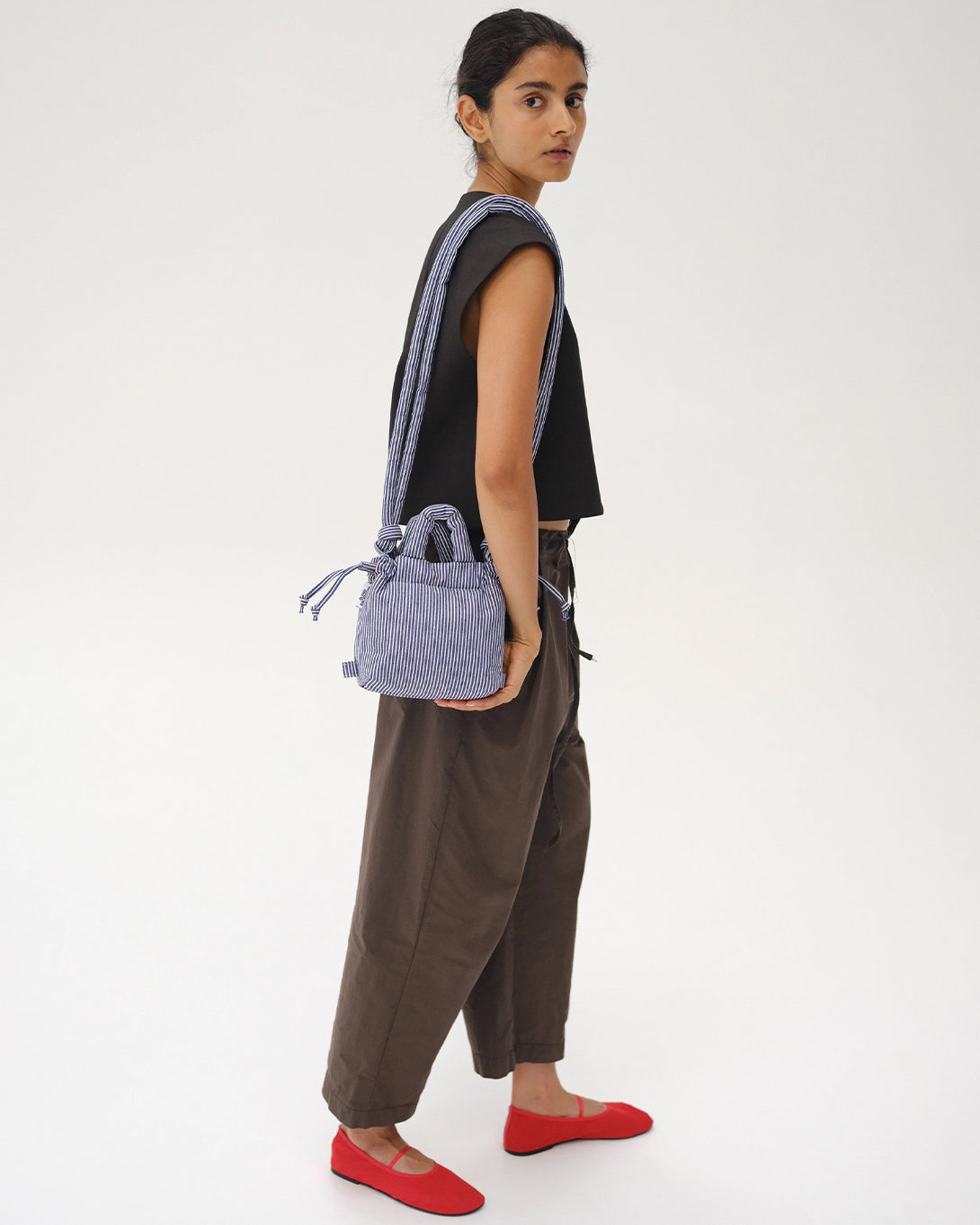 Cotton Navy Stripe Micro Ona Soft Bag Olend Bags Lightweight Compact Carrying Essential