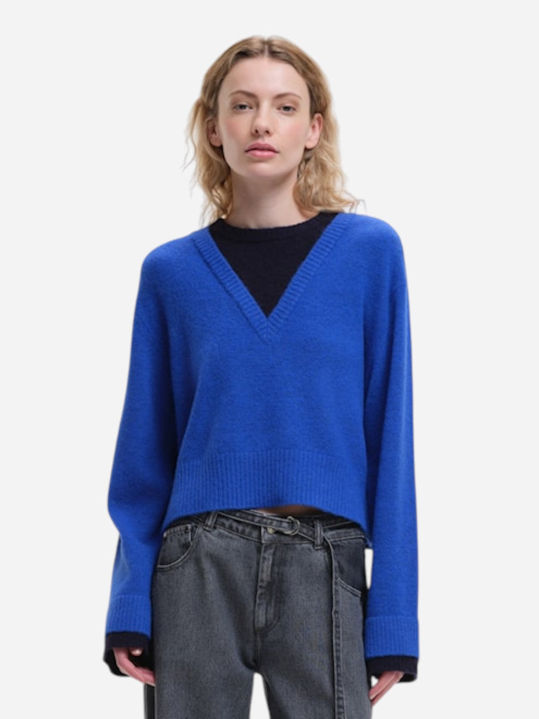 Electric Blue Kosima Knitwear Womens V Neck Sweater Our Sister Clothing
